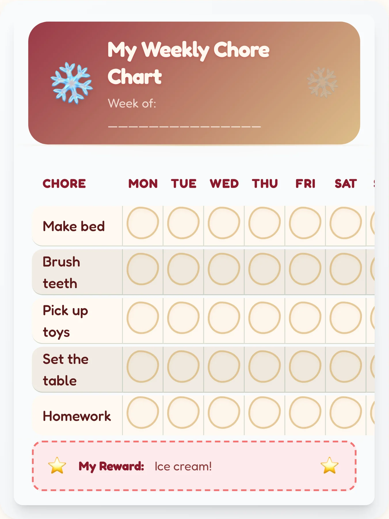 Frosted Cranberry Wonderland Chore Chart - printable holiday chore chart