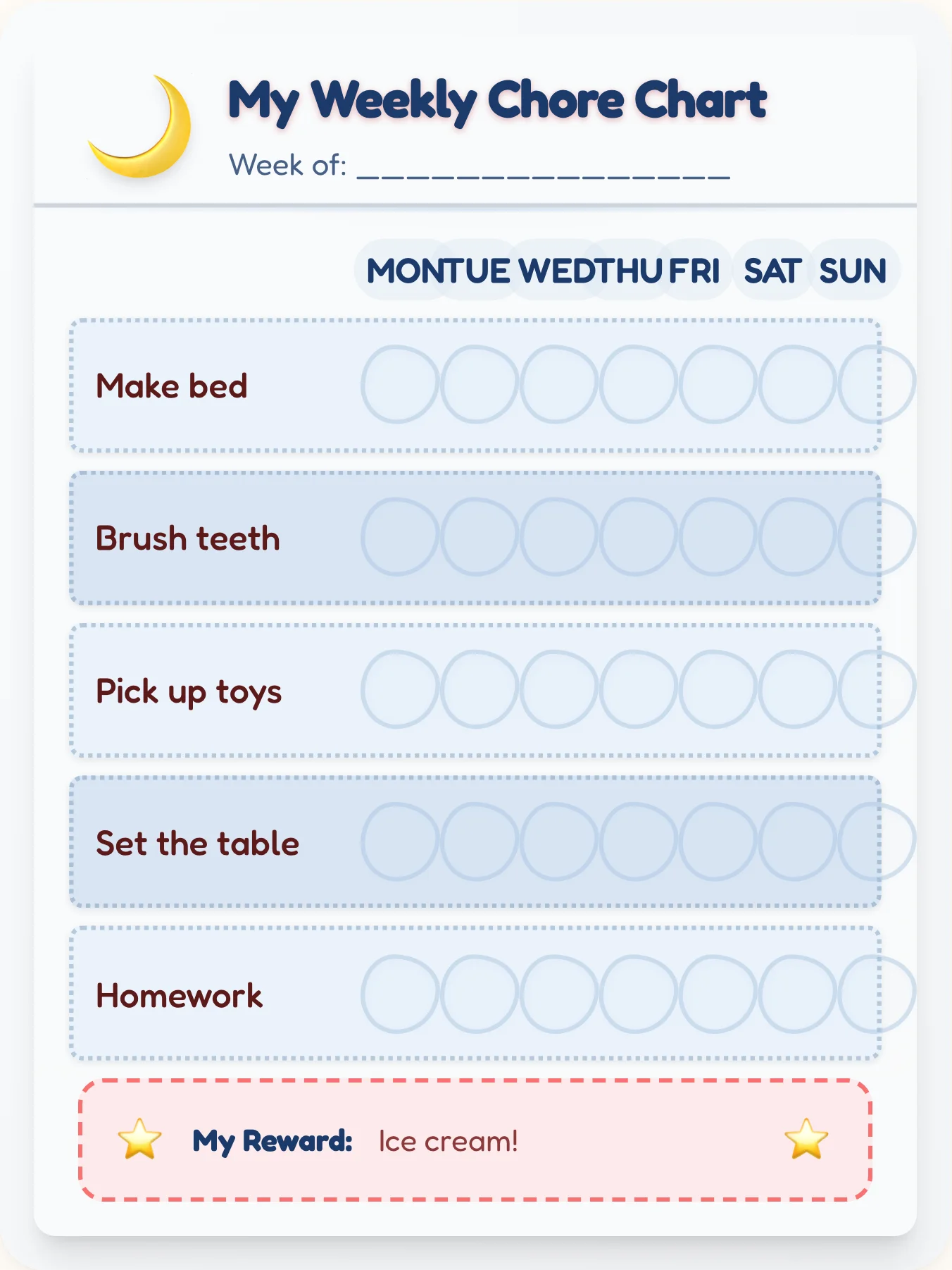 Starlit Frost & Sapphire Chore Chart - printable holiday chore chart