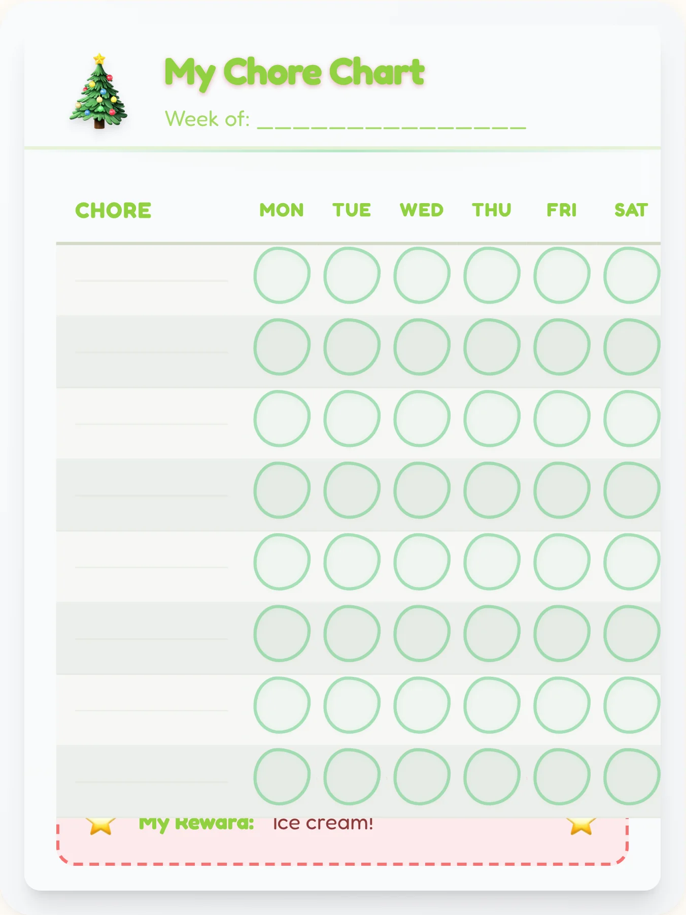 Playful Holiday Open Template - printable holiday chore chart
