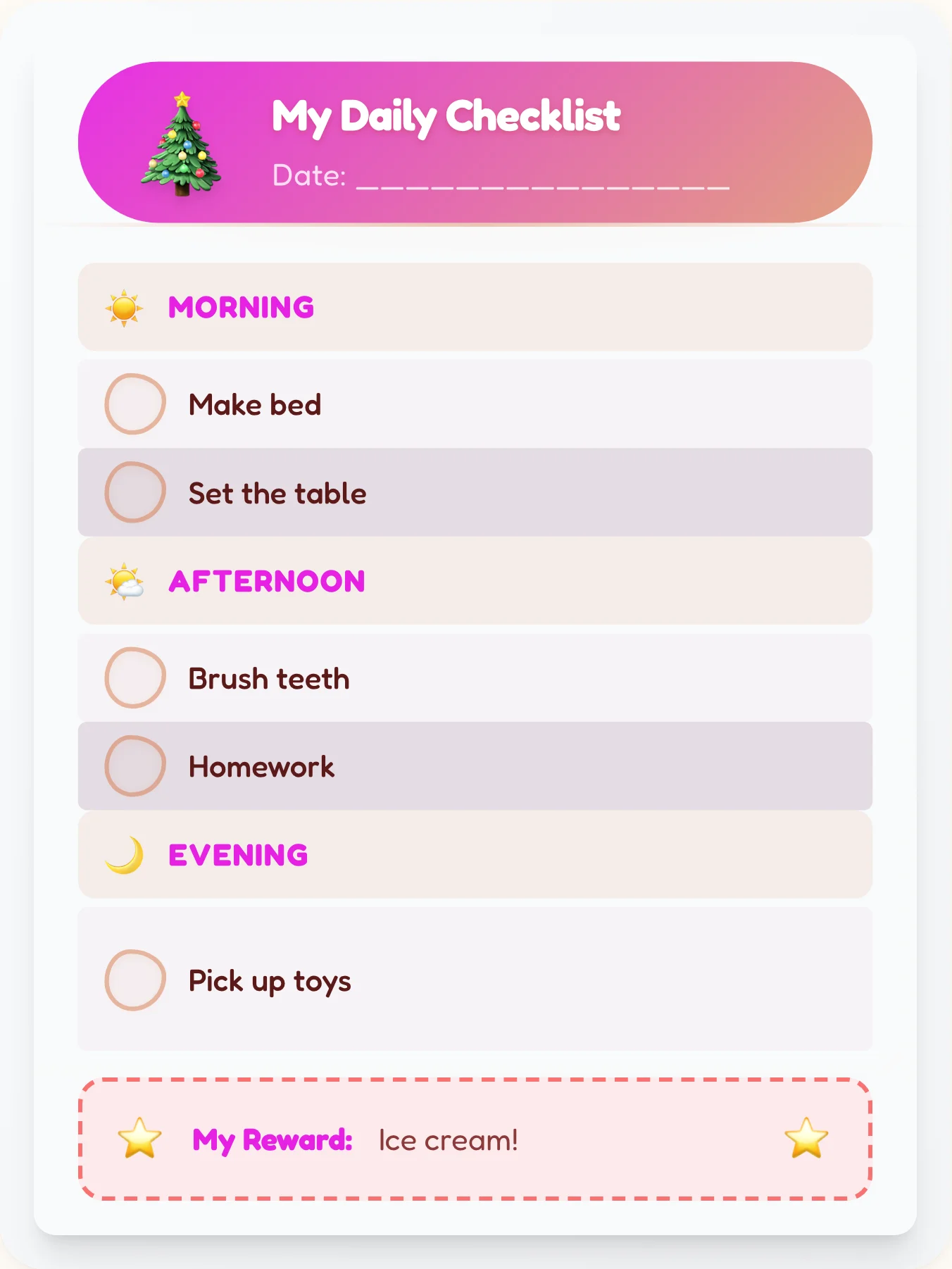 Whimsical Holiday Daily Log - printable holiday chore chart