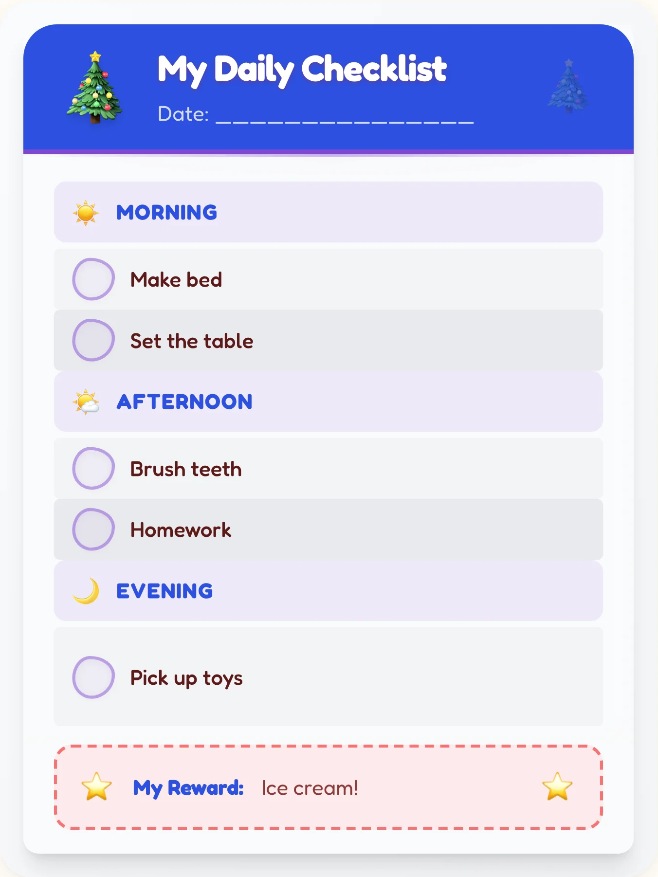 Mellow Holiday Checklist - printable holiday chore chart