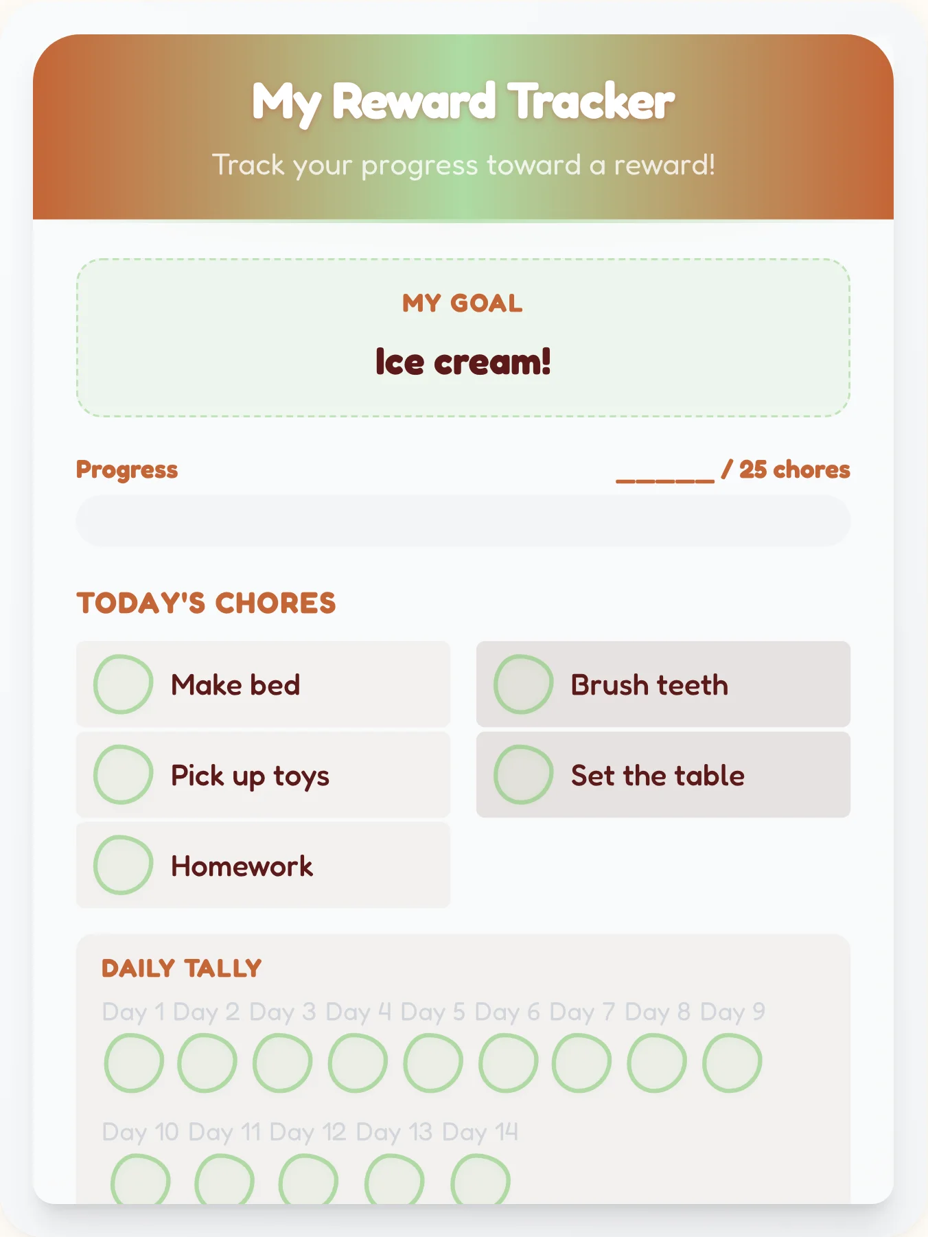Dreamy Holiday Prize Chart - printable holiday chore chart