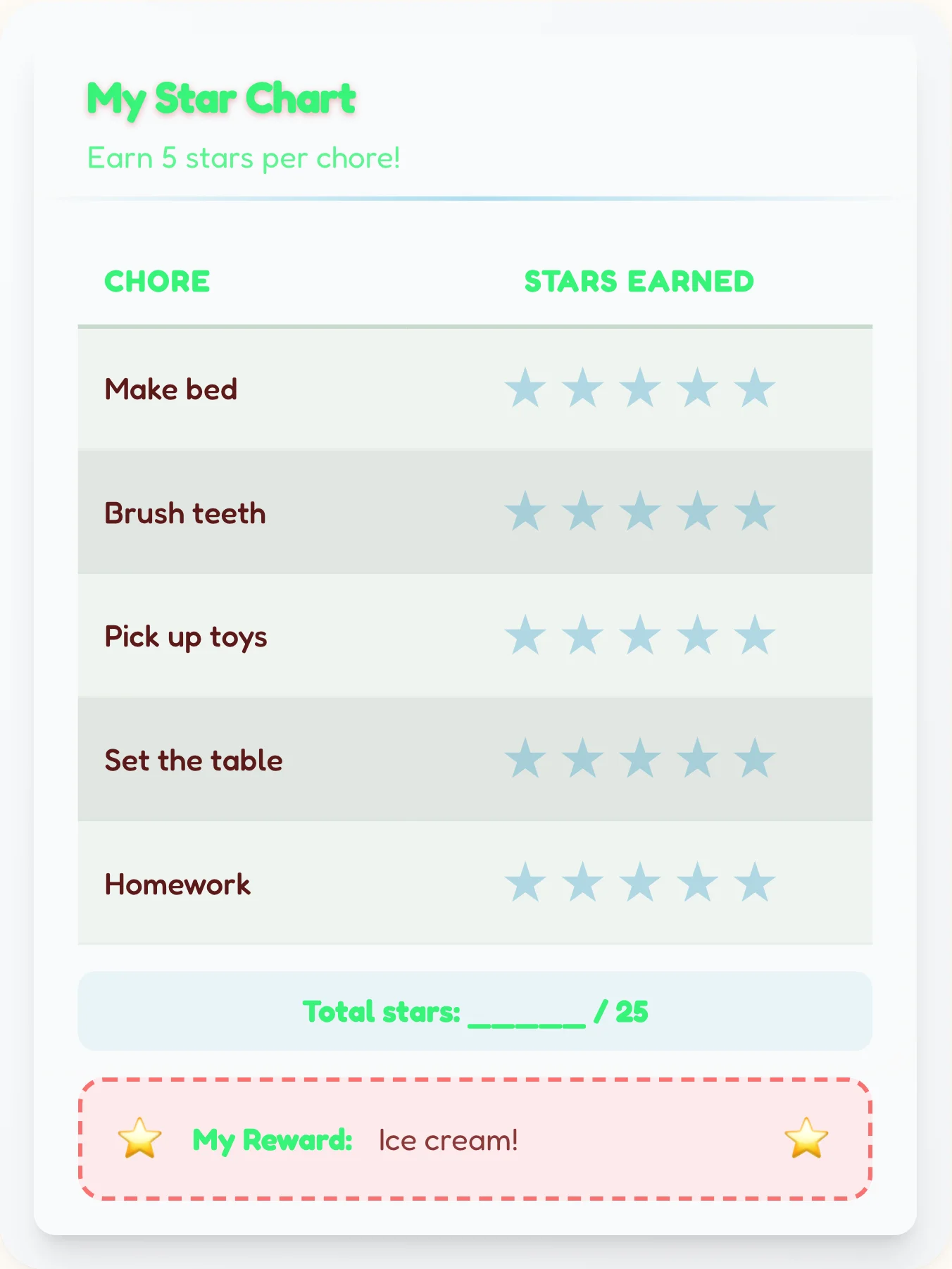Zen Holiday Star Board - printable holiday chore chart