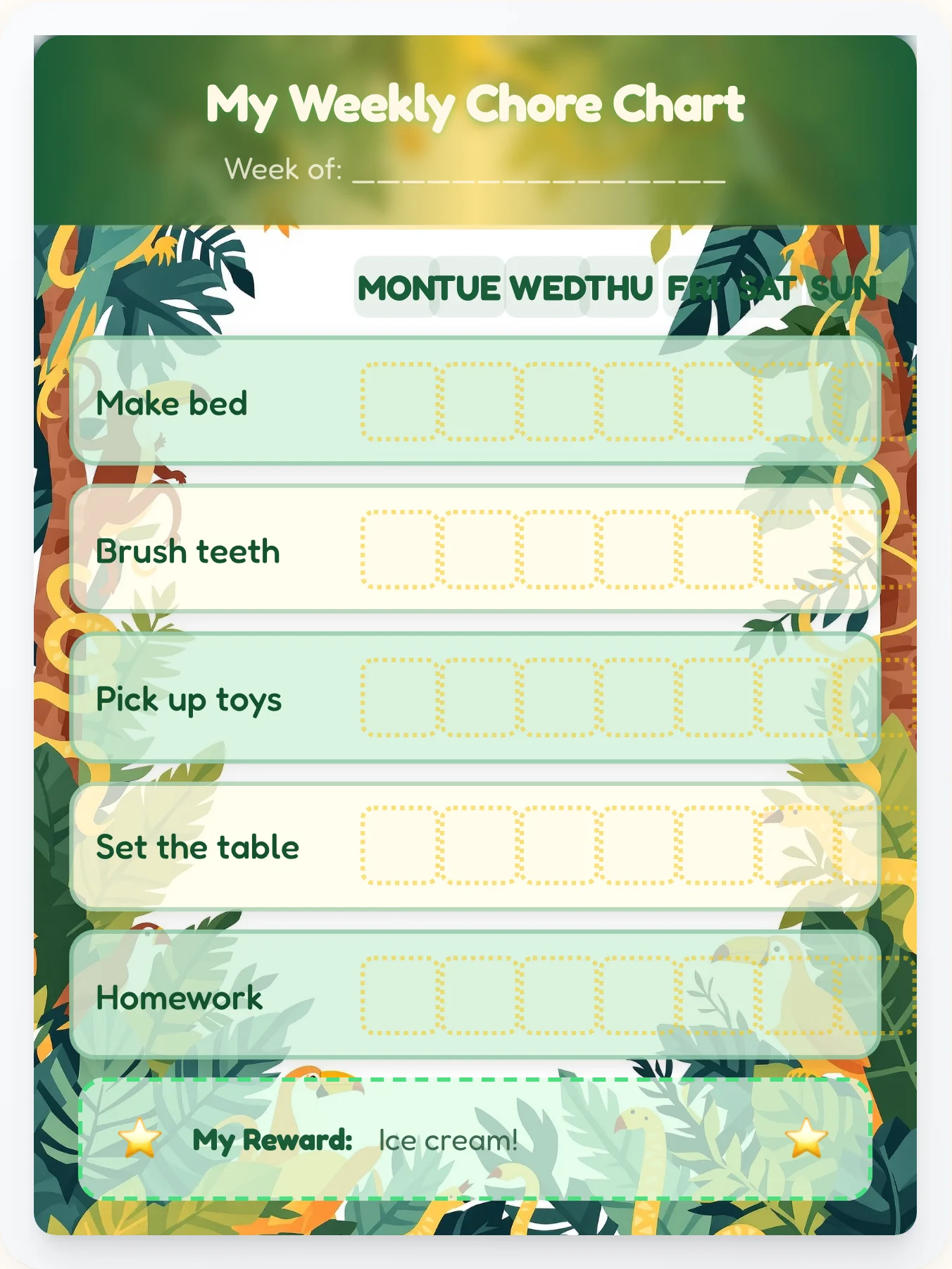 Jungle Chore Chart — Wild Explorer Base Camp Free Printable - printable jungle chore chart