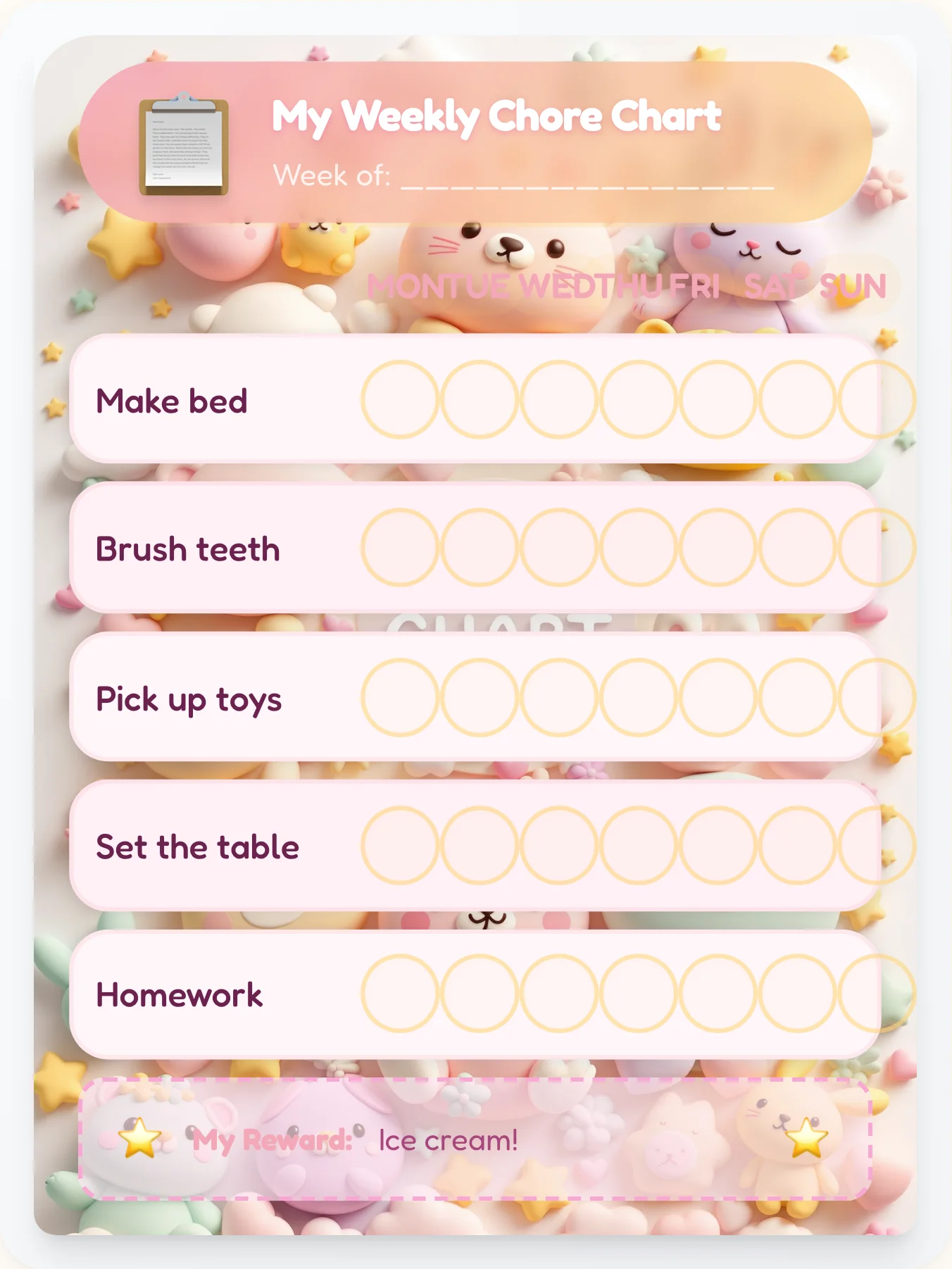 Squishy Puff Pals Kawaii Chore Chart - Free Printable Template - printable kawaii chore chart