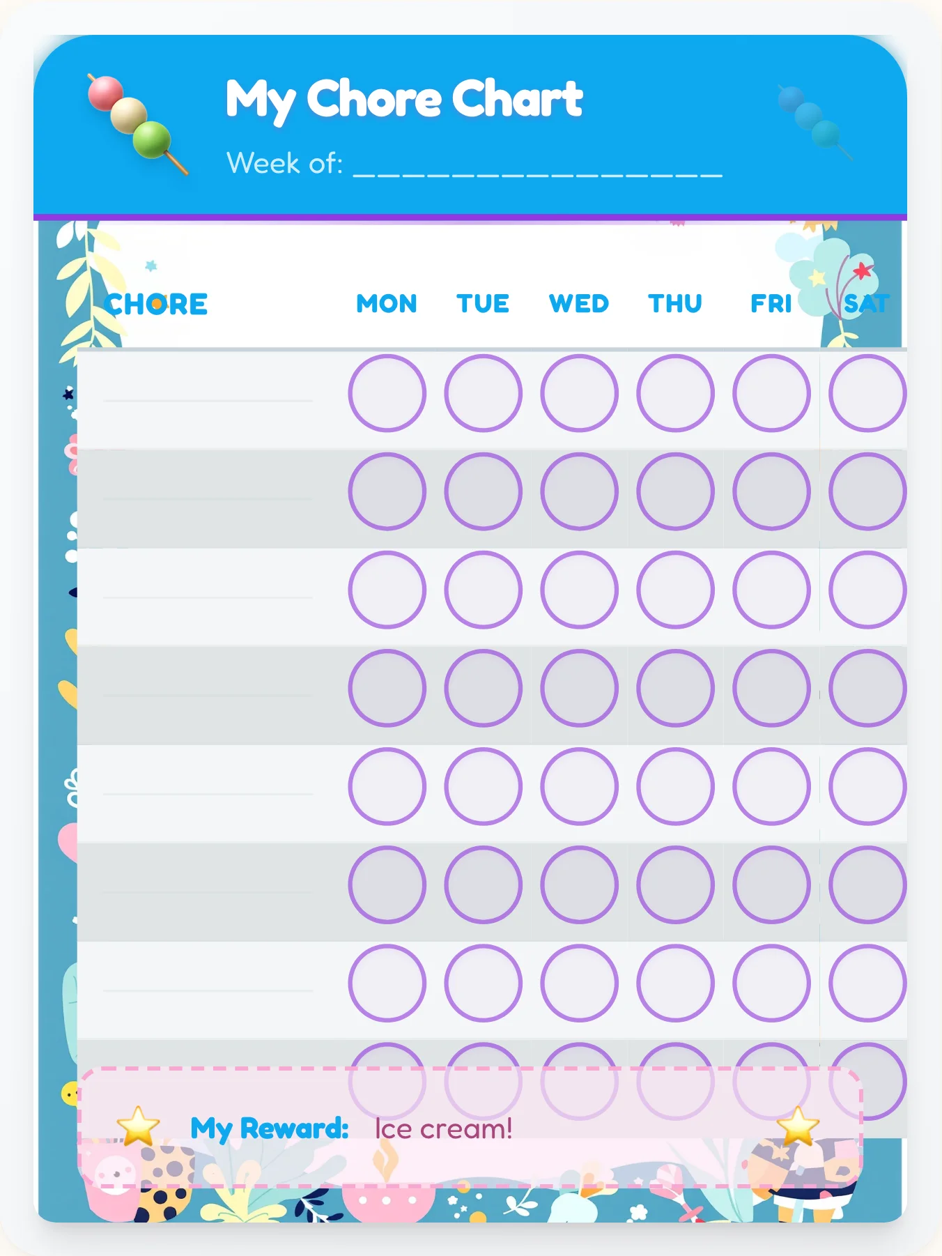 Inspiring Kawaii Open Template - printable kawaii chore chart