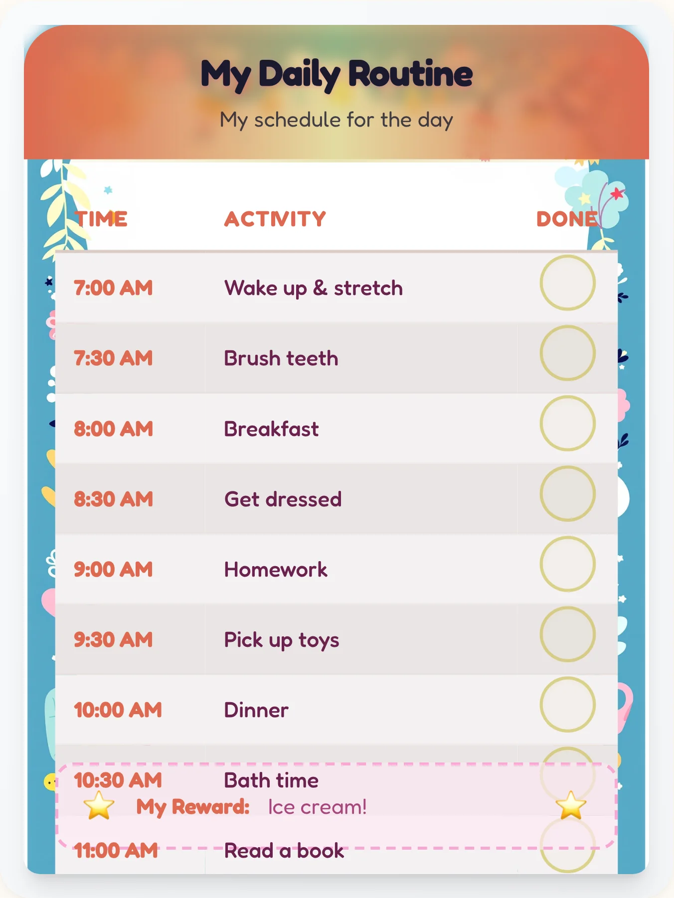 Cozy Kawaii Time Planner - printable kawaii chore chart