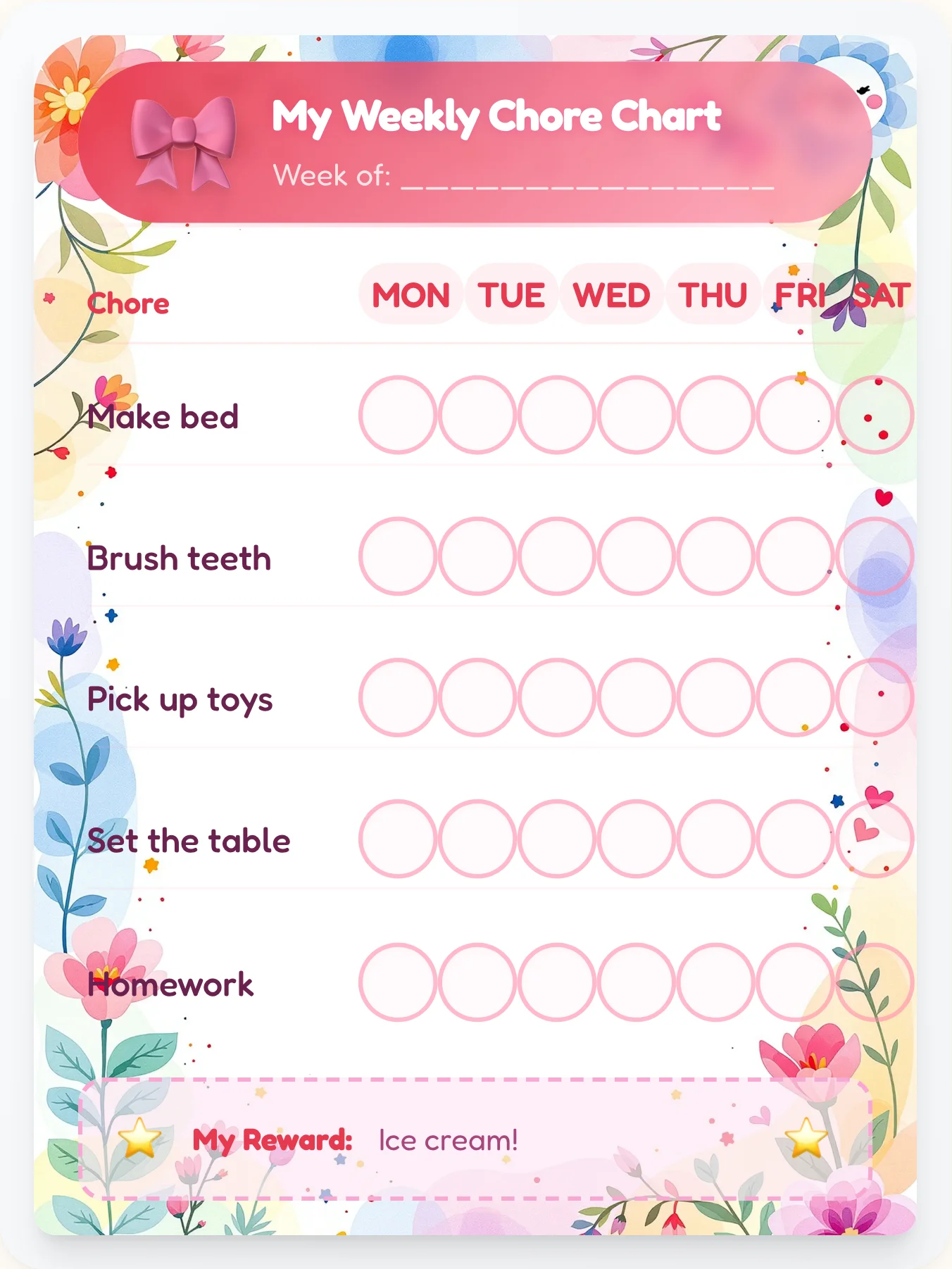 Kawaii Bow Kitty Chore Chart — Free Printable Template for Kids - printable kawaii-bow chore chart