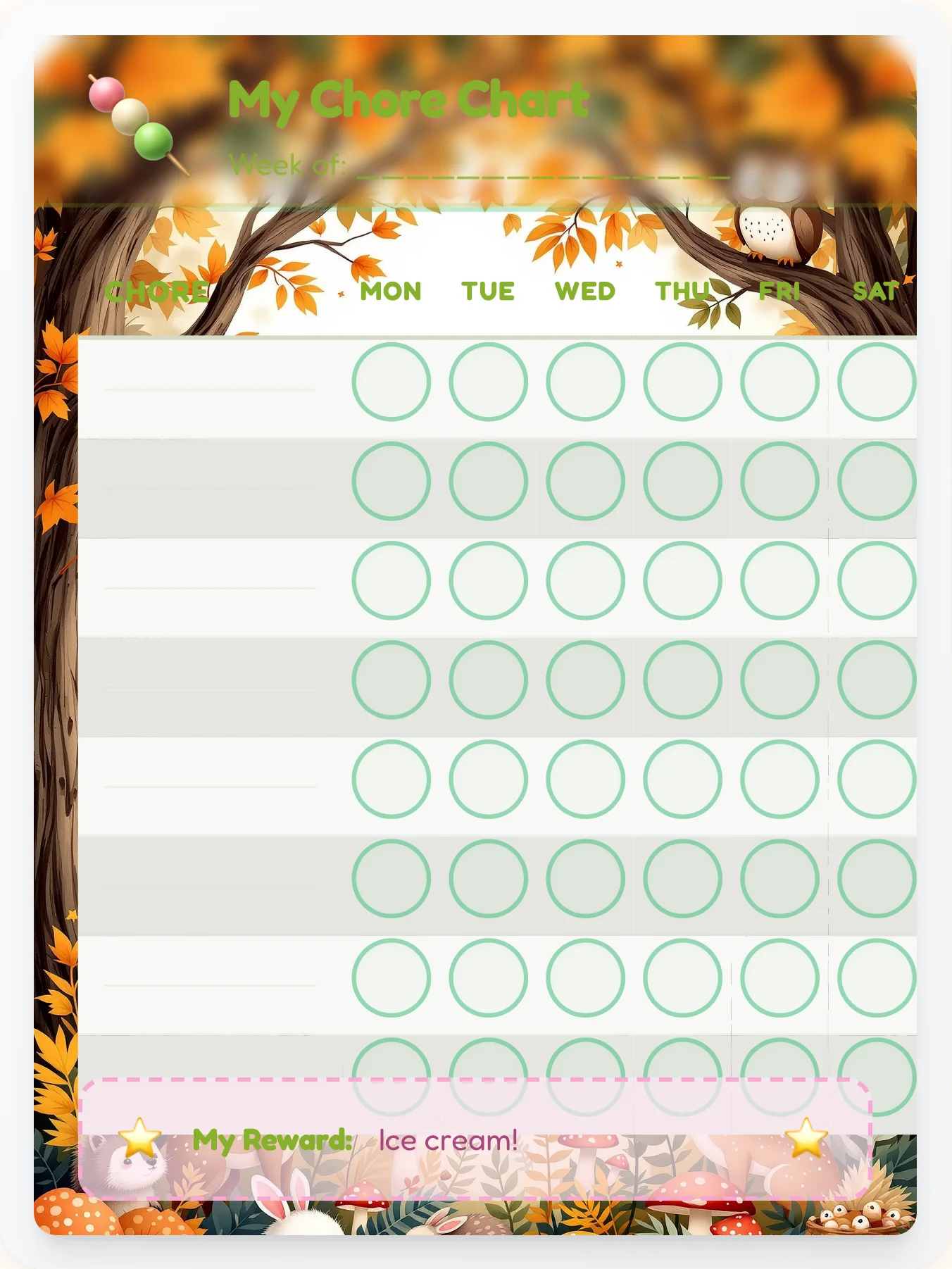 Noble Kawaii Custom Chart - printable kawaii chore chart