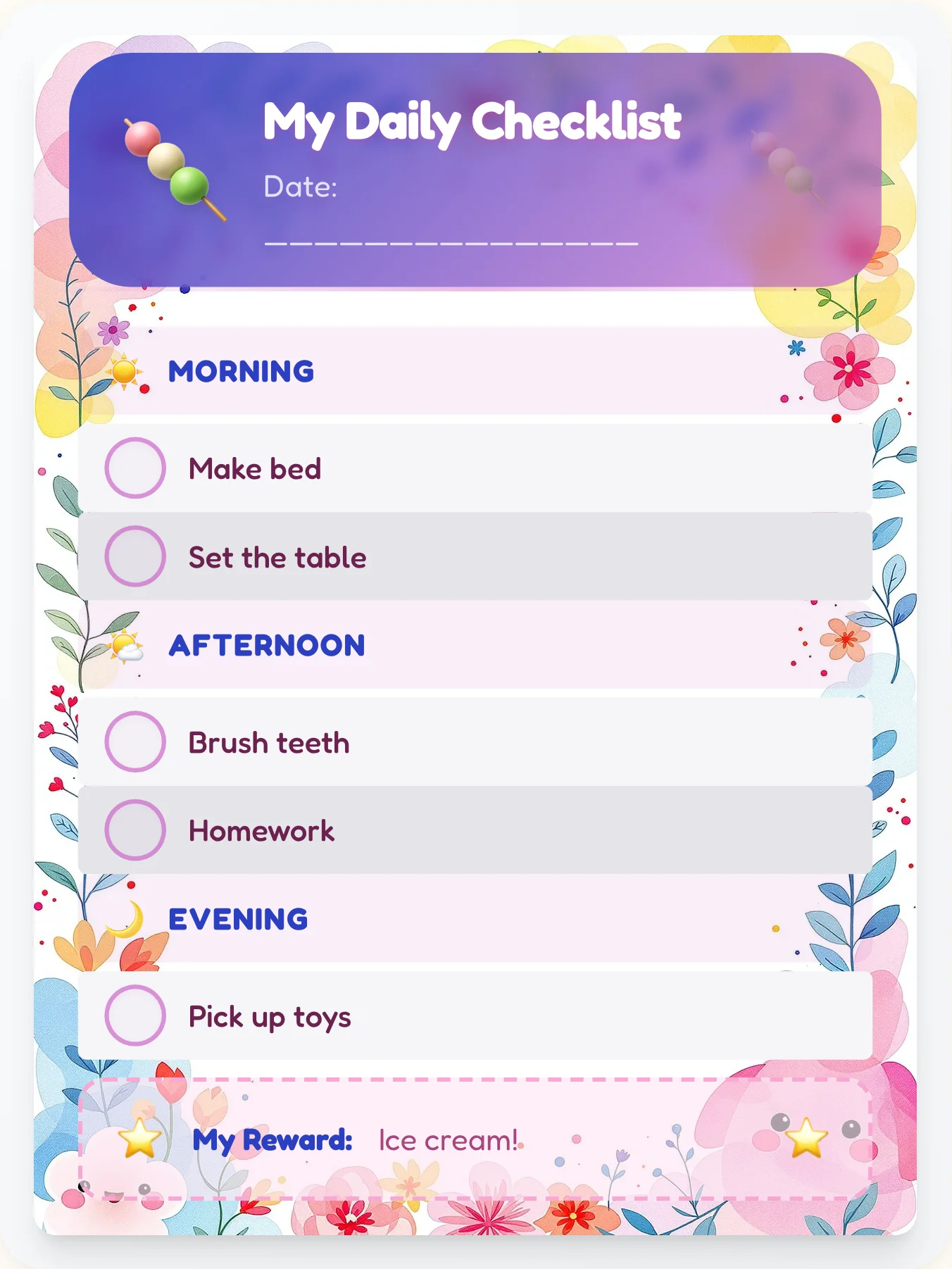 Natural Kawaii Day Tracker - printable kawaii chore chart