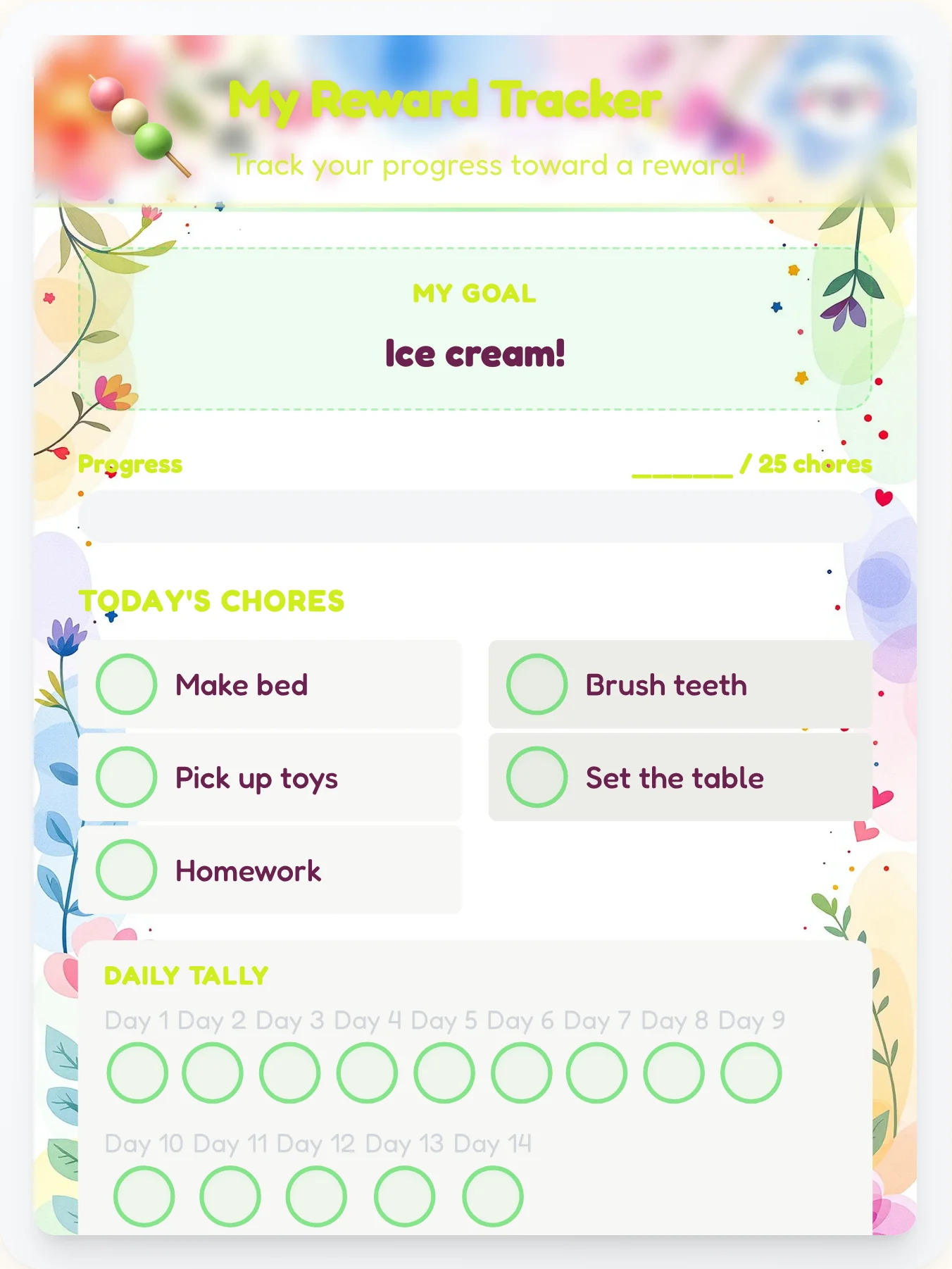 Misty Kawaii Prize Chart - printable kawaii chore chart