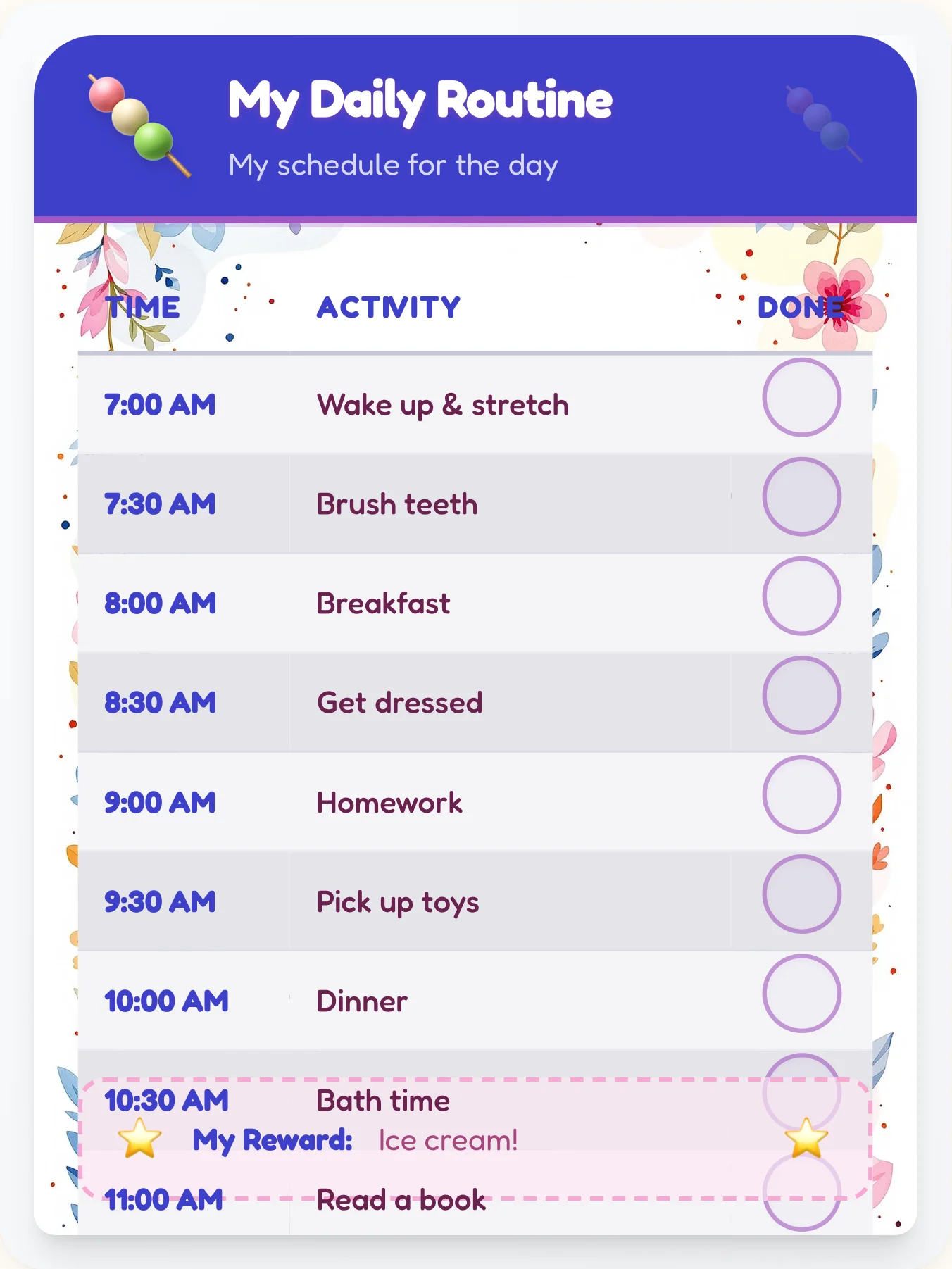 Natural Kawaii Schedule Chart - printable kawaii chore chart