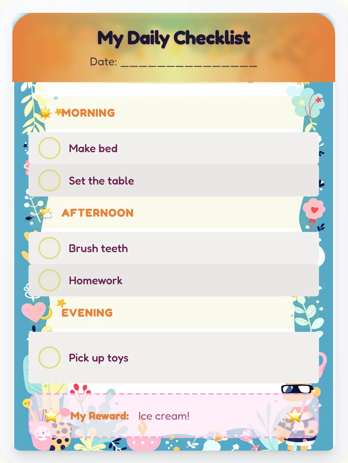 Fresh Kawaii Daily Planner - printable kawaii chore chart