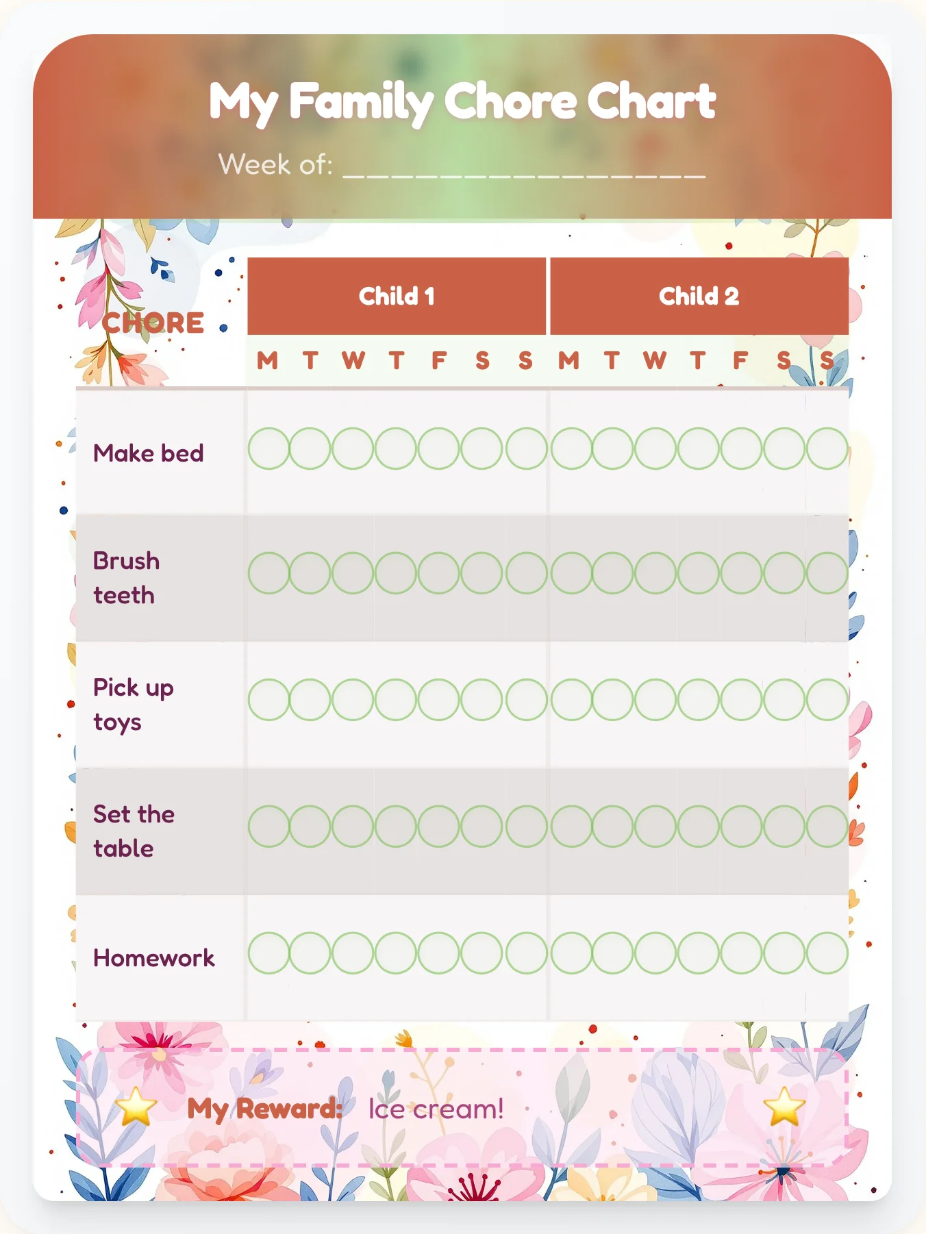 Cozy Kawaii Sibling Board - printable kawaii chore chart
