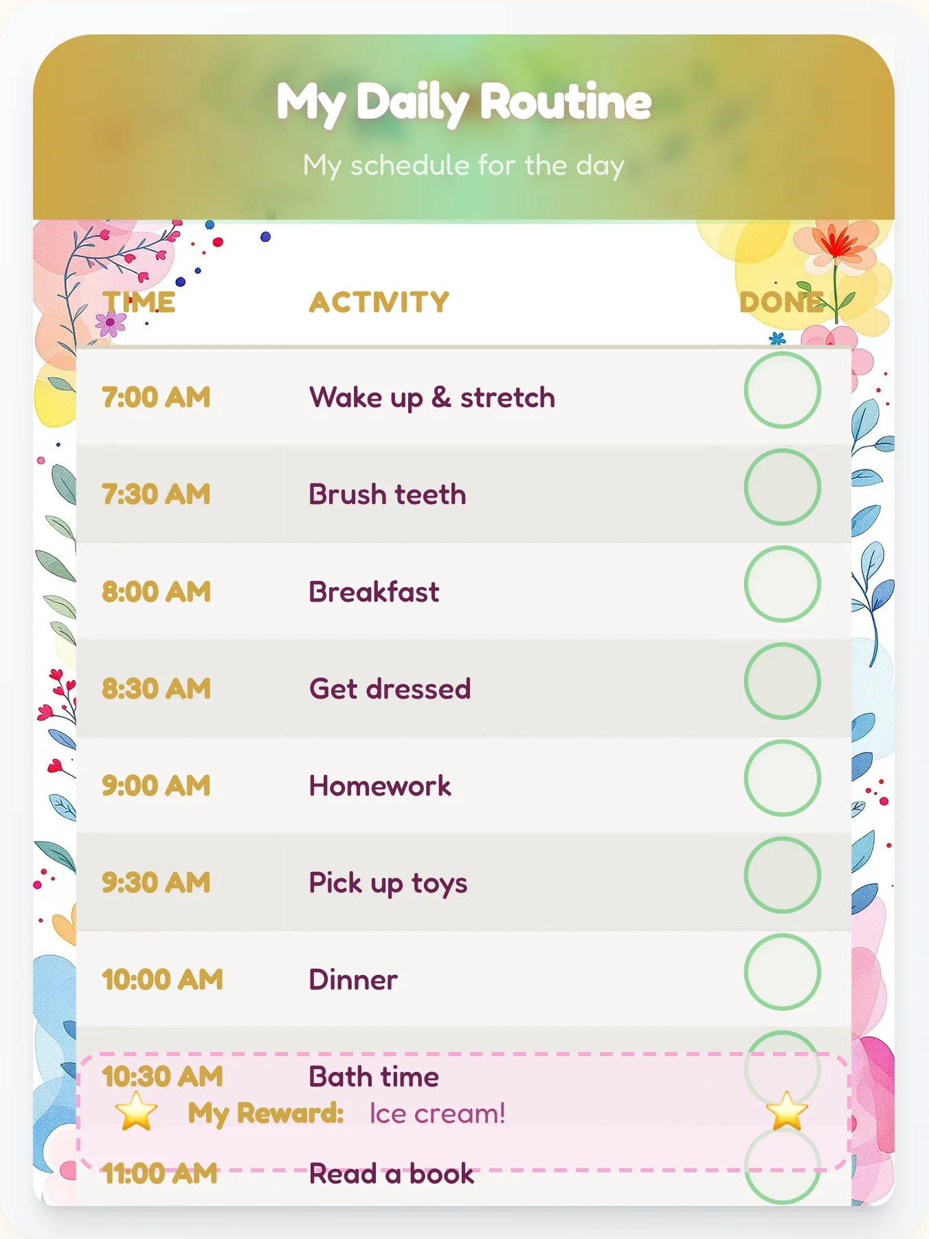 Happy Kawaii Schedule Chart - printable kawaii chore chart