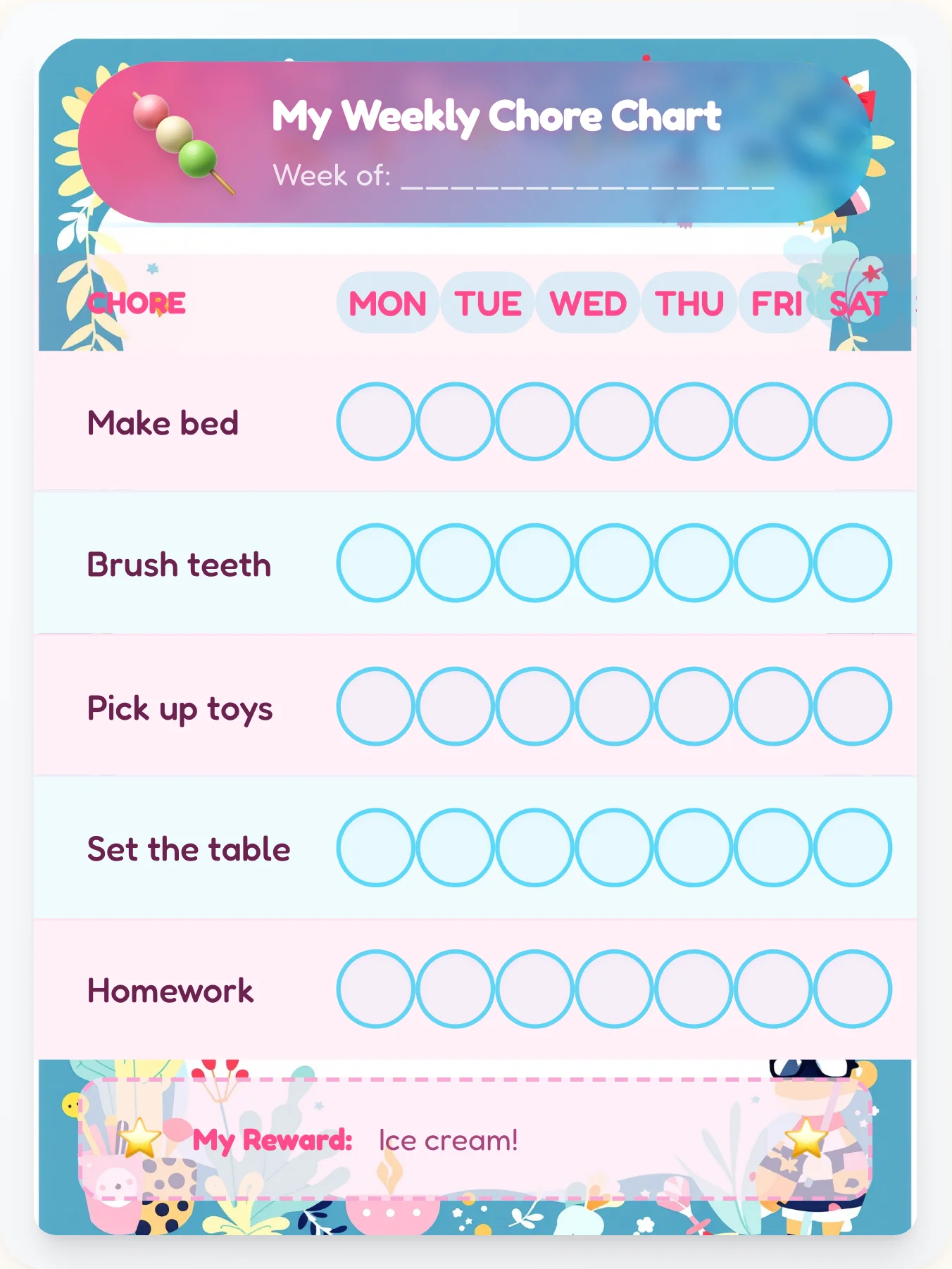 Harajuku Candy Pop Chore Chart - printable kawaii chore chart