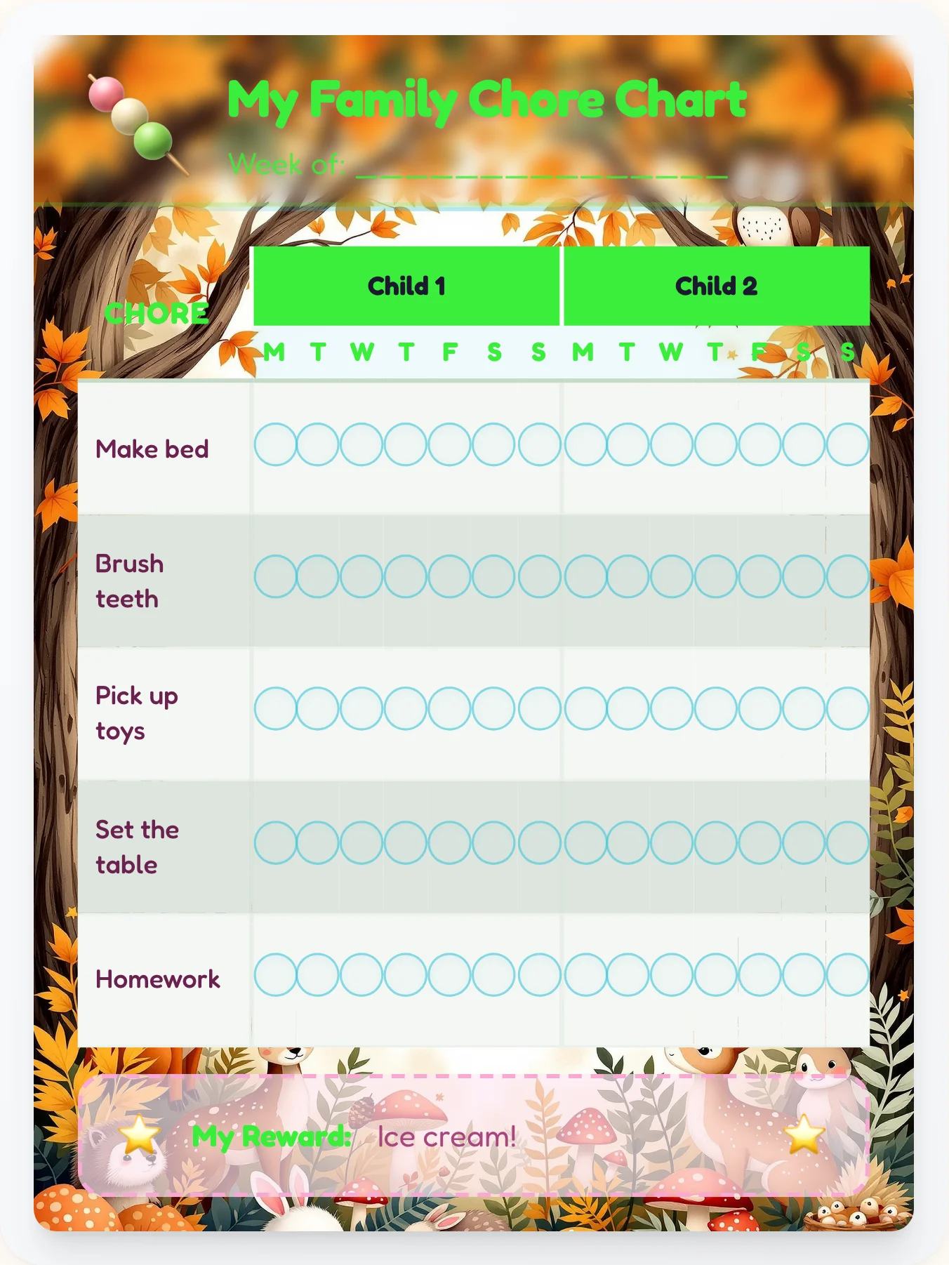 Vivid Kawaii Group Planner - printable kawaii chore chart