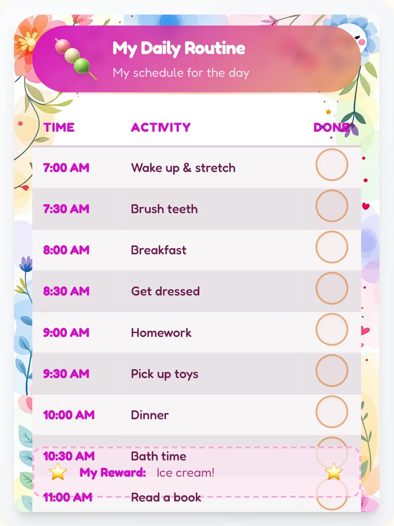 Airy Kawaii Routine Board - printable kawaii chore chart