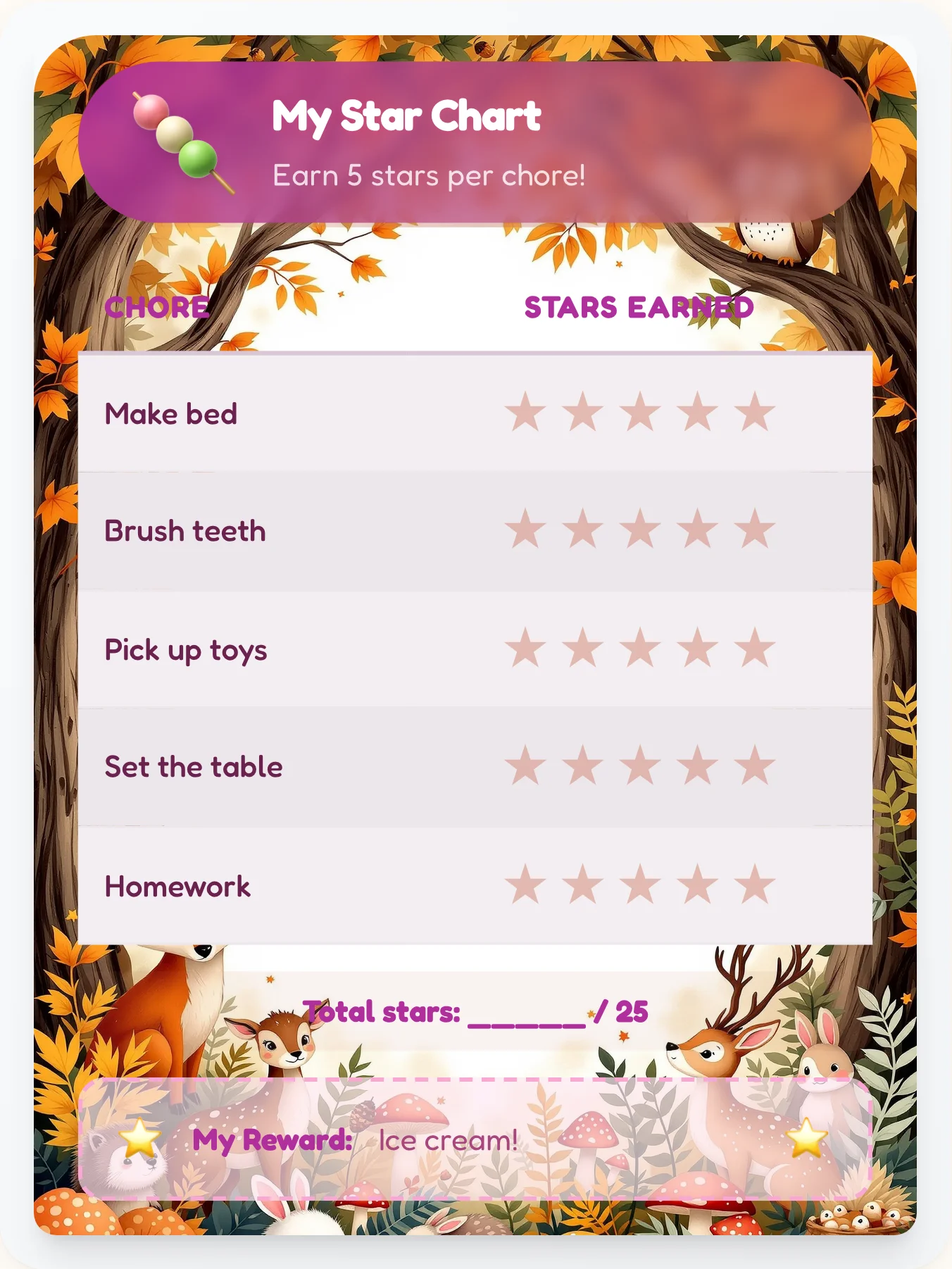 Airy Kawaii Star Tracker - printable kawaii chore chart