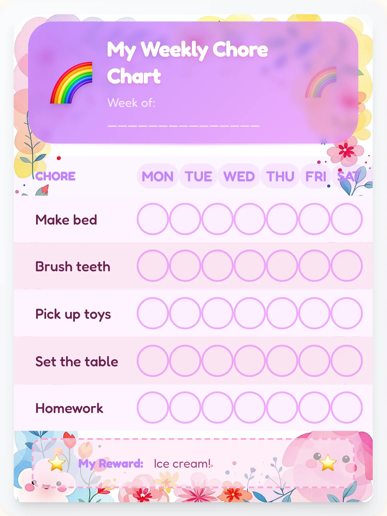 Cotton Candy Aurora Chore Chart - printable kawaii chore chart
