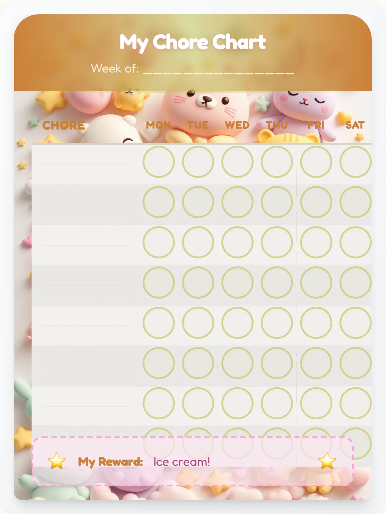 Fresh Kawaii Custom Chart - printable kawaii chore chart