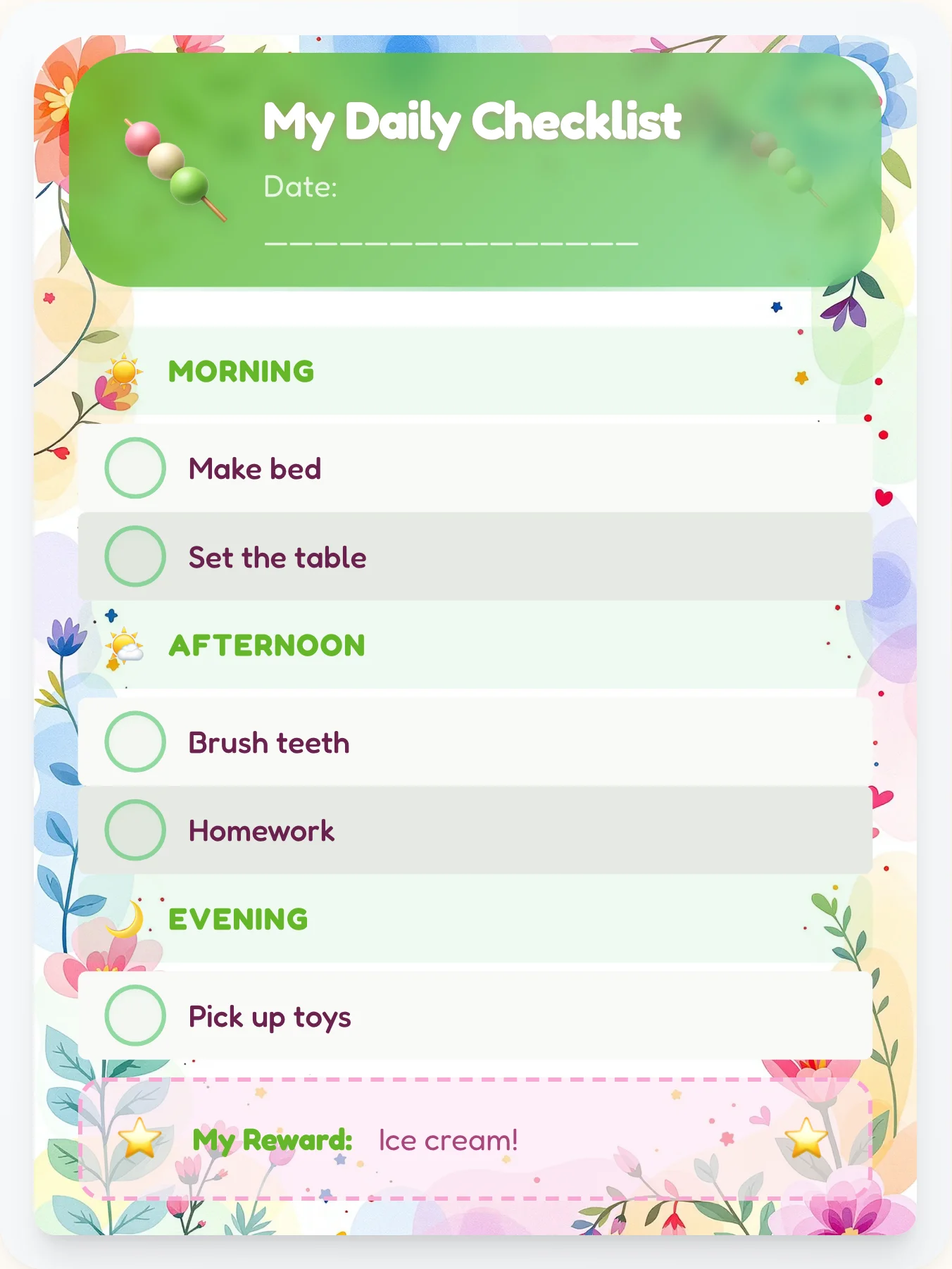 Quiet Kawaii Day Tracker - printable kawaii chore chart