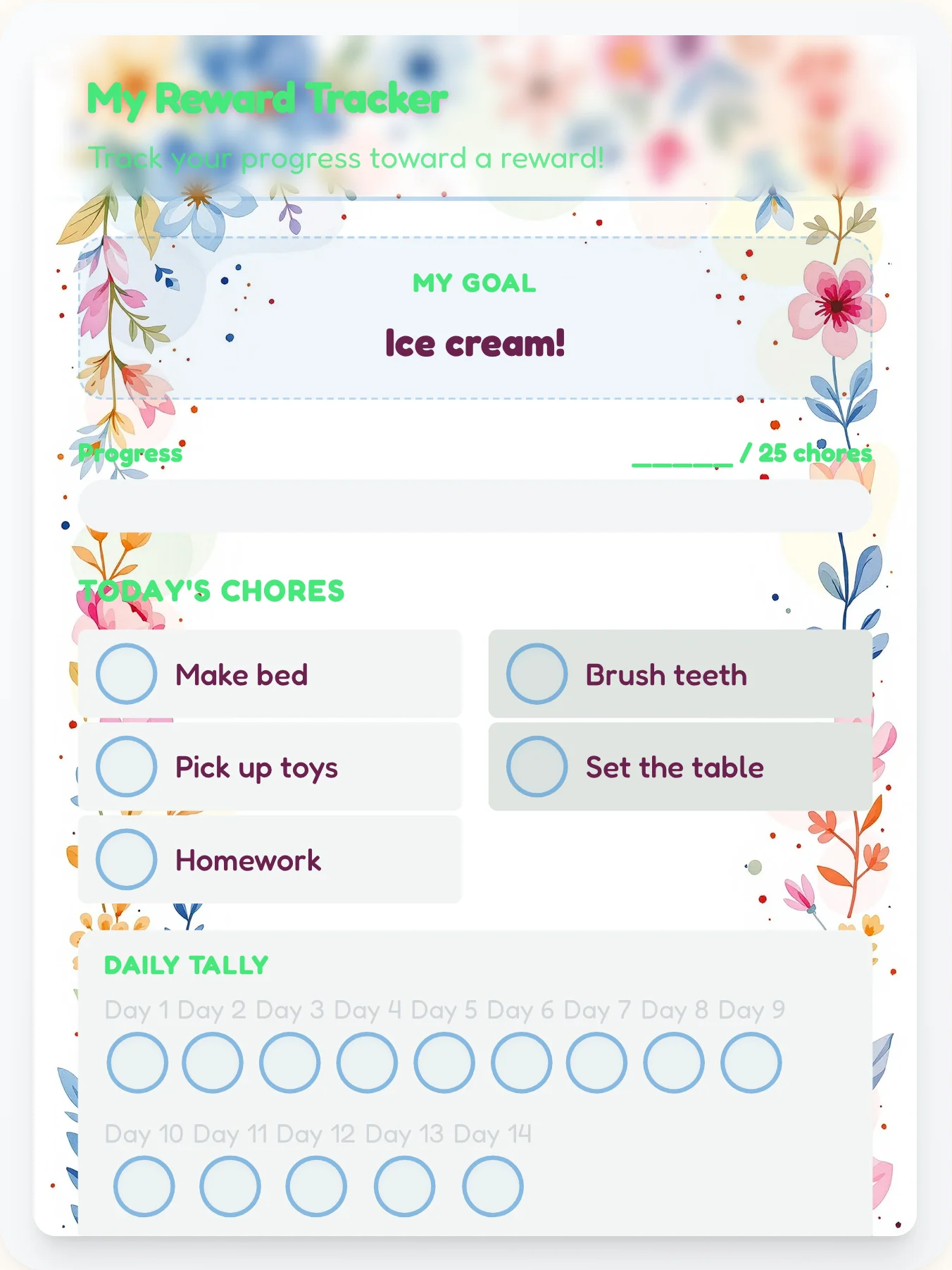 Zen Kawaii Achievement Board - printable kawaii chore chart