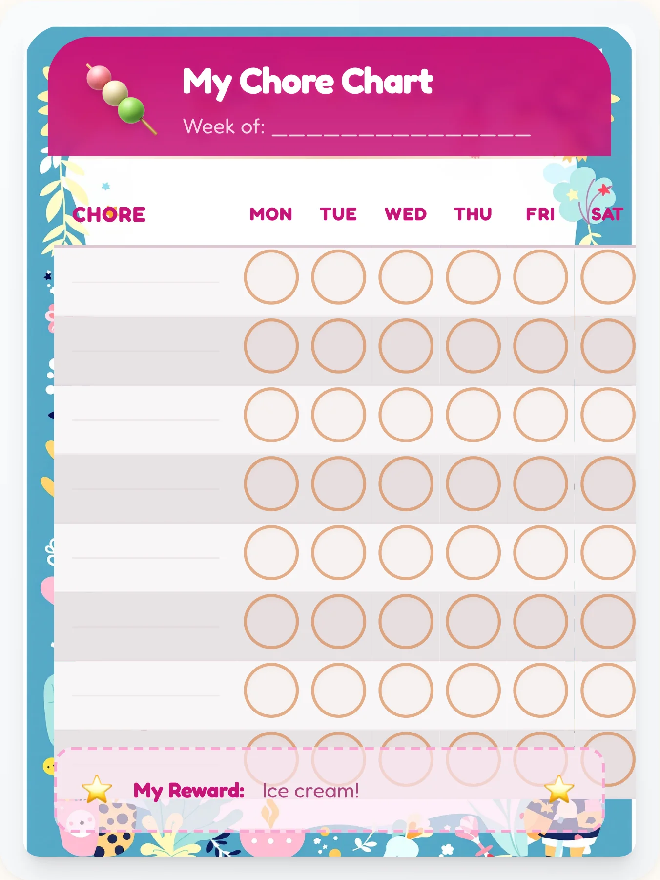 Calm Kawaii Custom Chart - printable kawaii chore chart