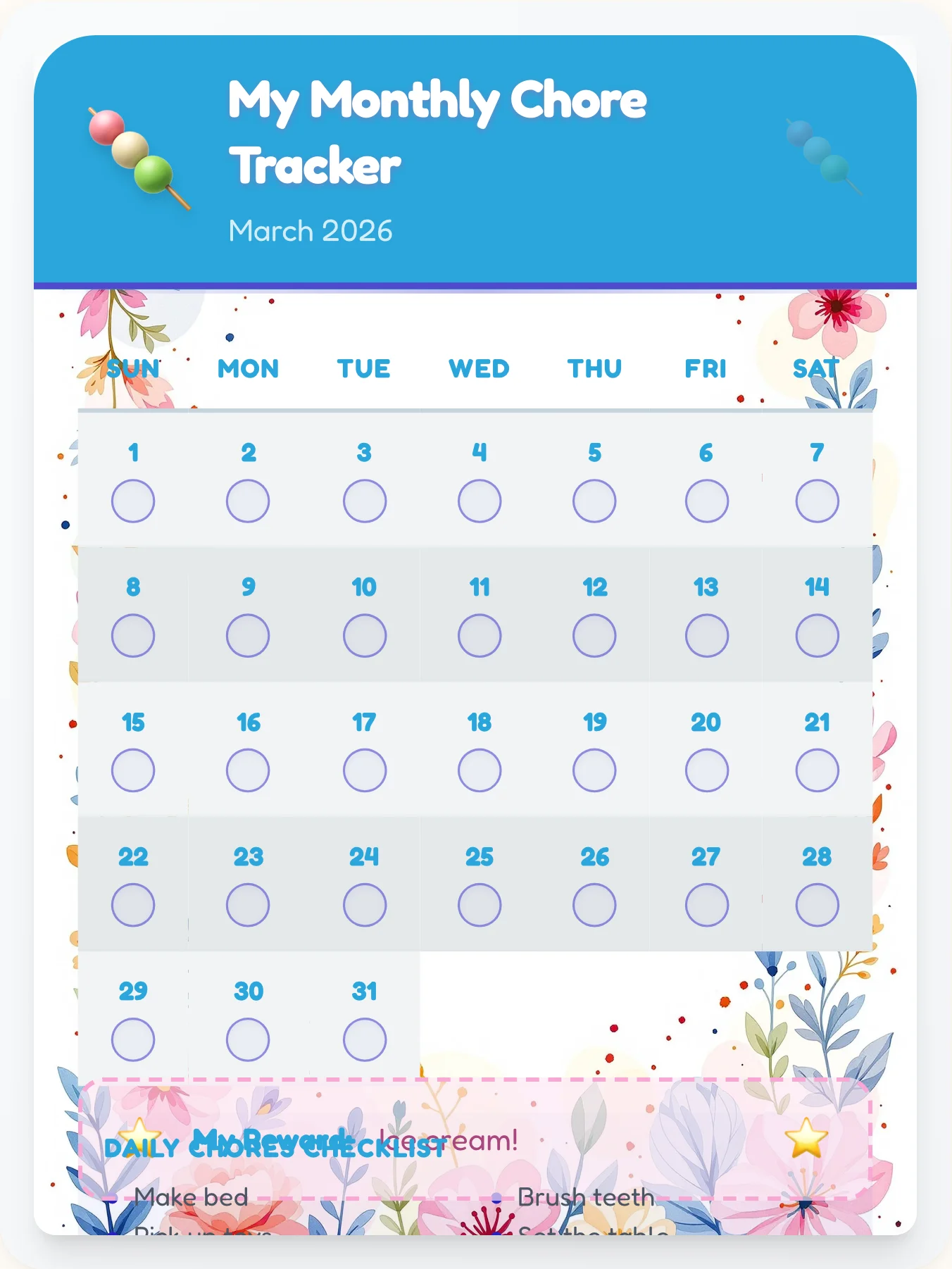 Inspiring Kawaii Calendar Board - printable kawaii chore chart