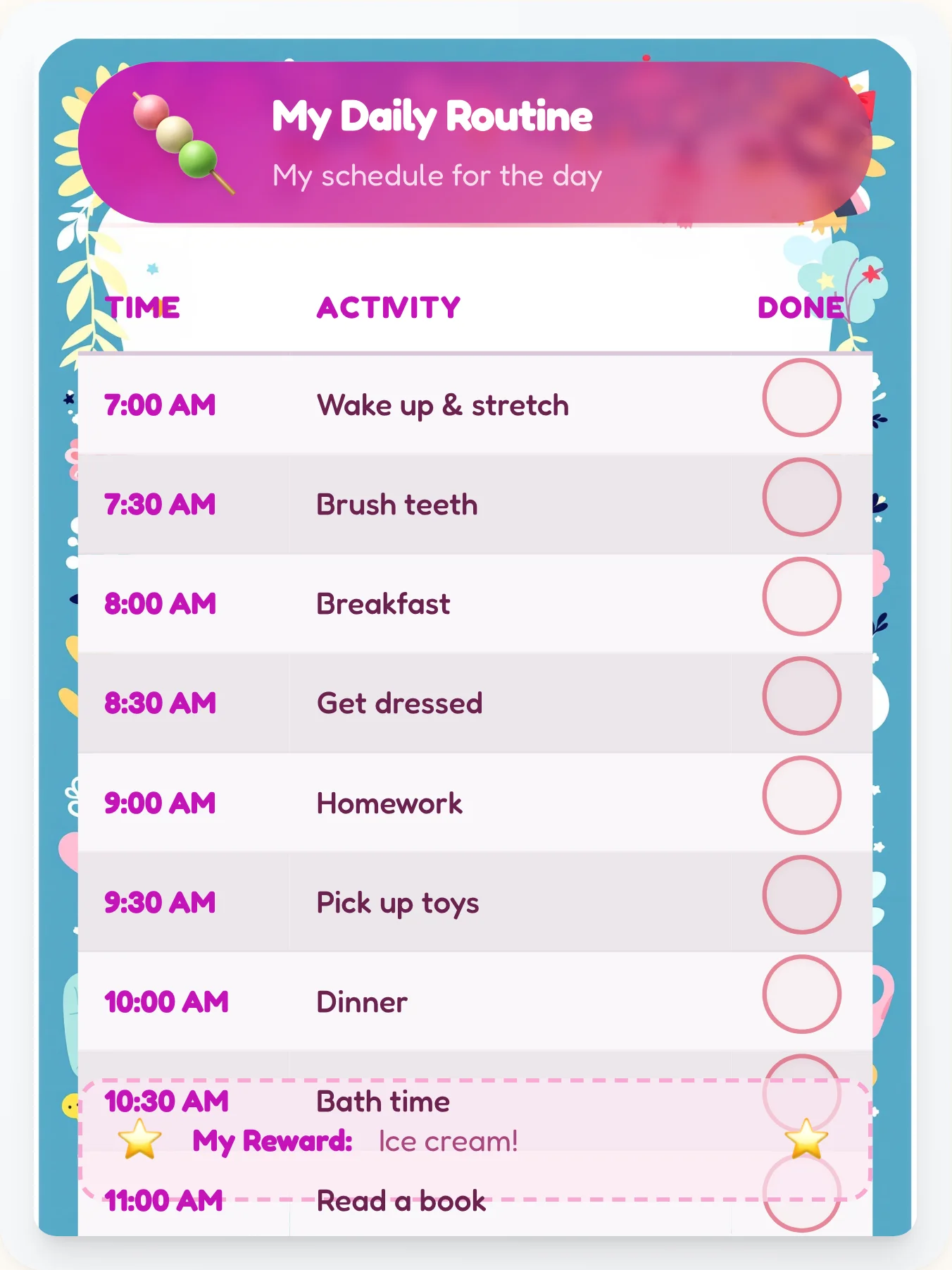 Airy Kawaii Daily Routine - printable kawaii chore chart