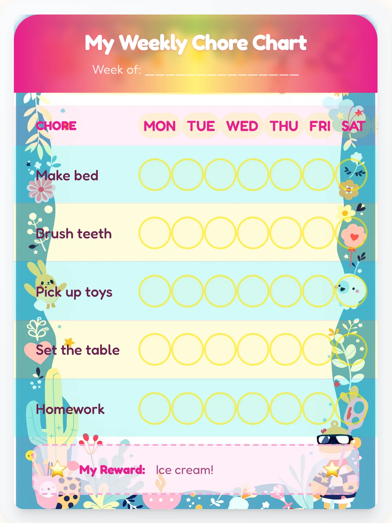 Tamagotchi Candy Club Chore Chart - printable kawaii chore chart