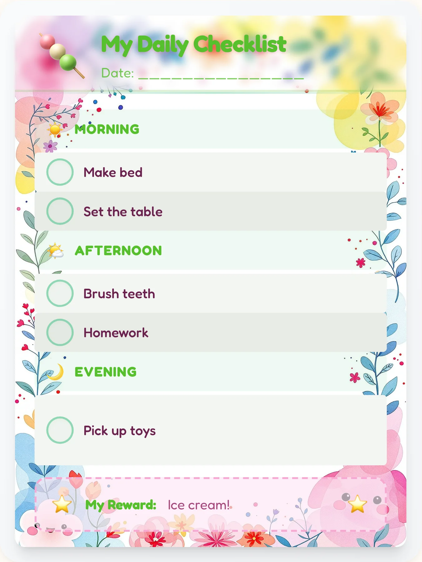 Radiant Kawaii Day Tracker - printable kawaii chore chart