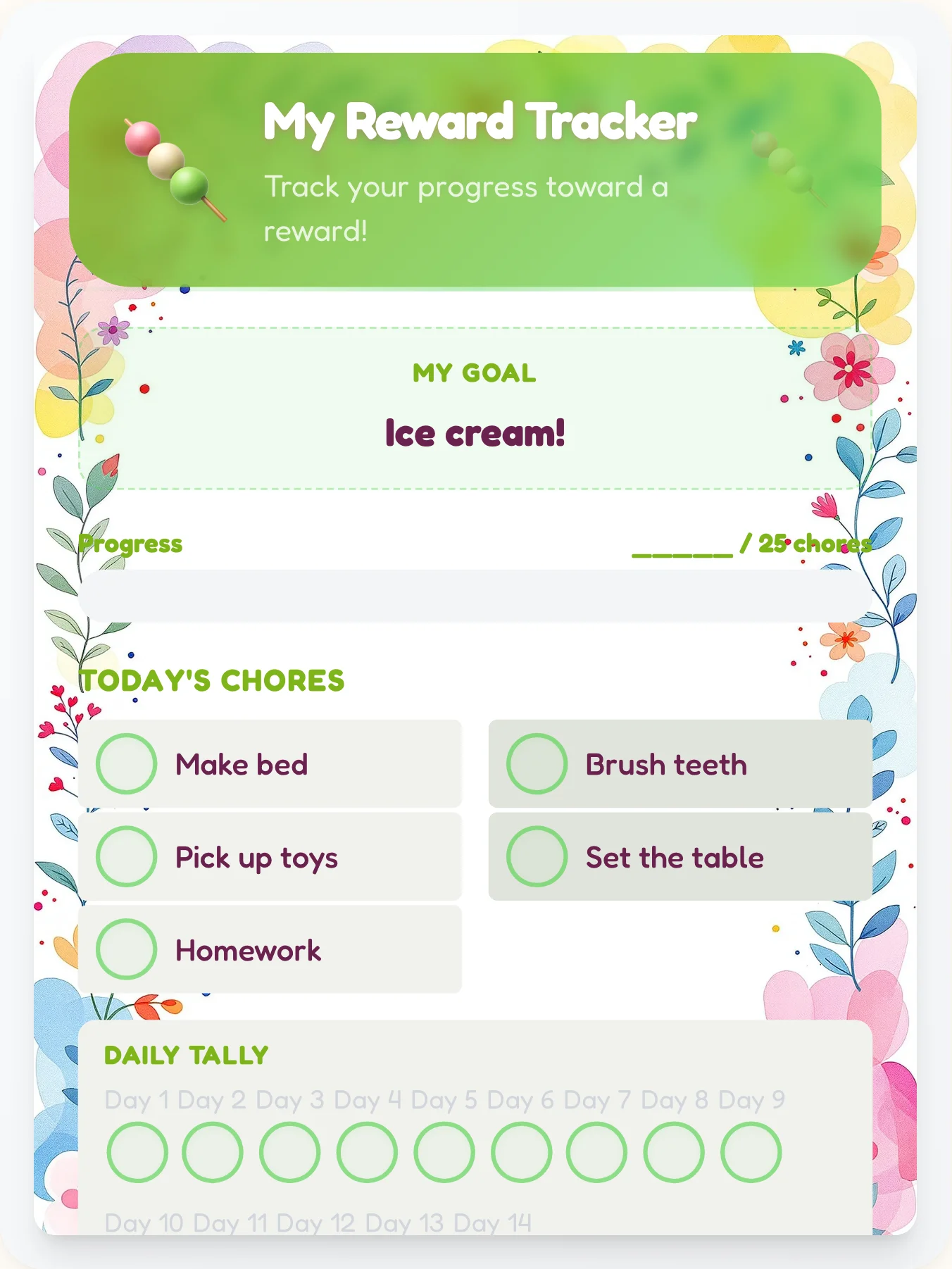 Playful Kawaii Achievement Board - printable kawaii chore chart