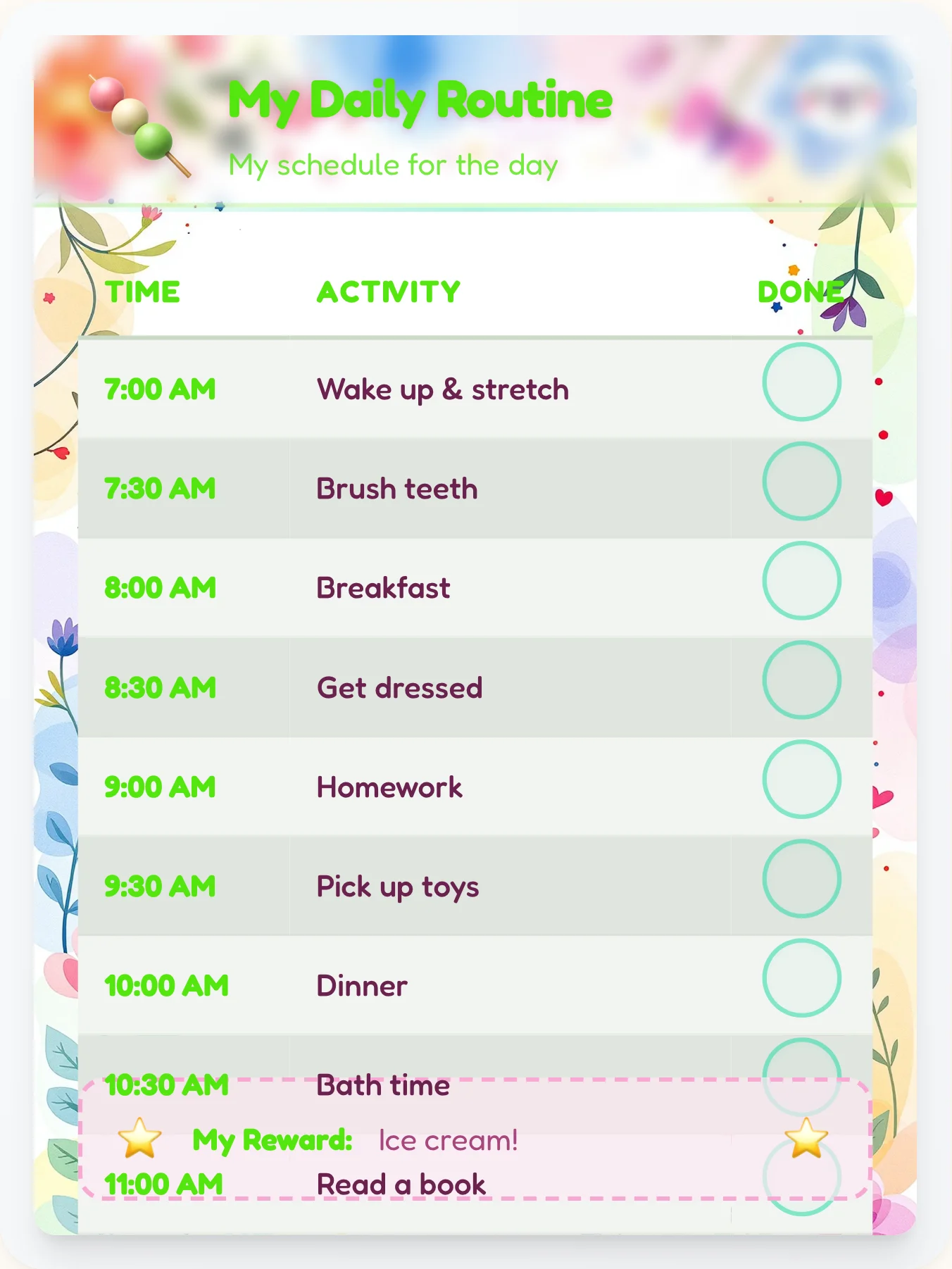 Radiant Kawaii Time Planner - printable kawaii chore chart