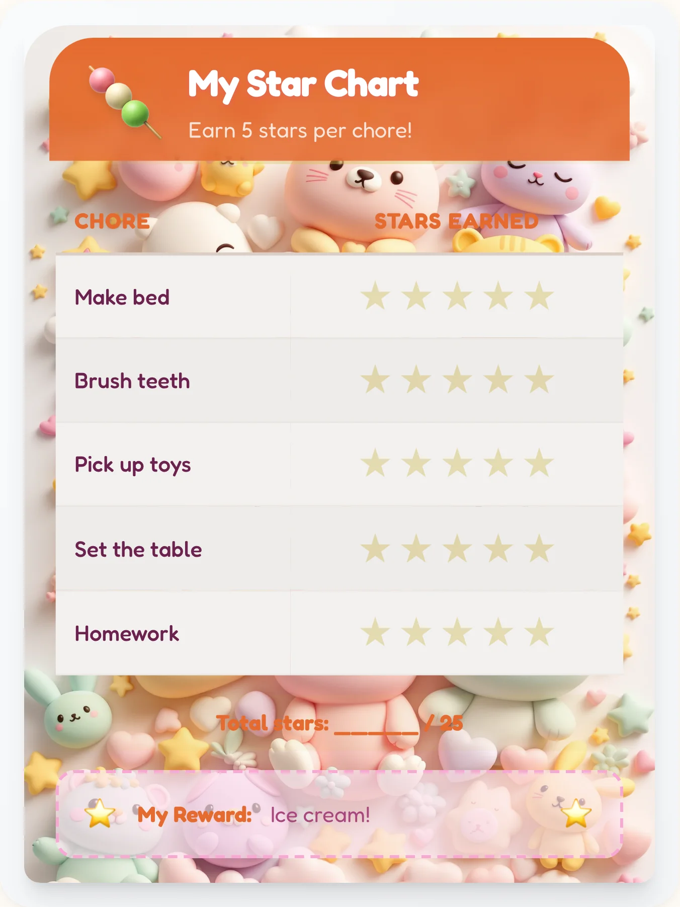 Hazy Kawaii Star Chart - printable kawaii chore chart