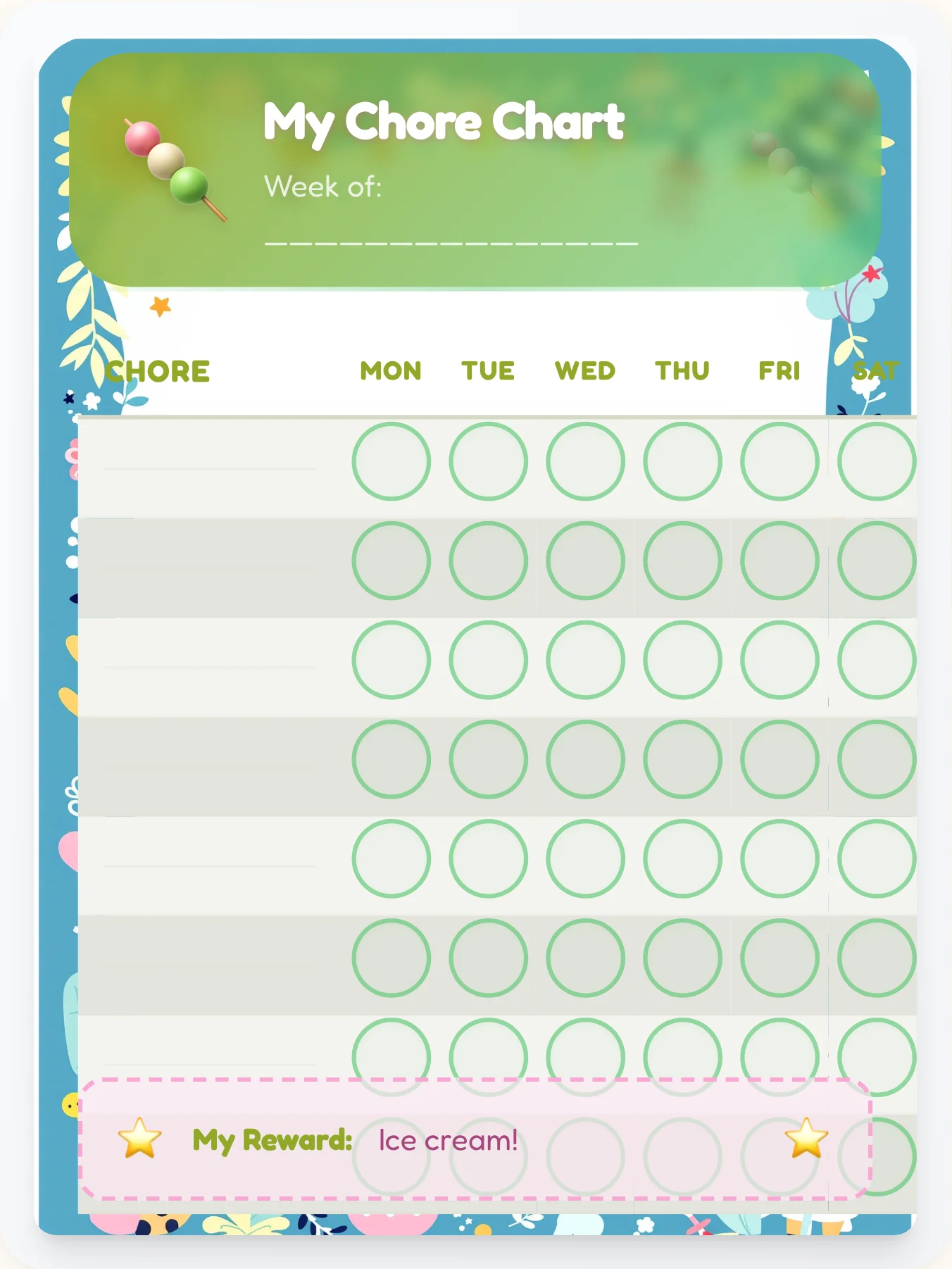 Misty Kawaii Open Template - printable kawaii chore chart