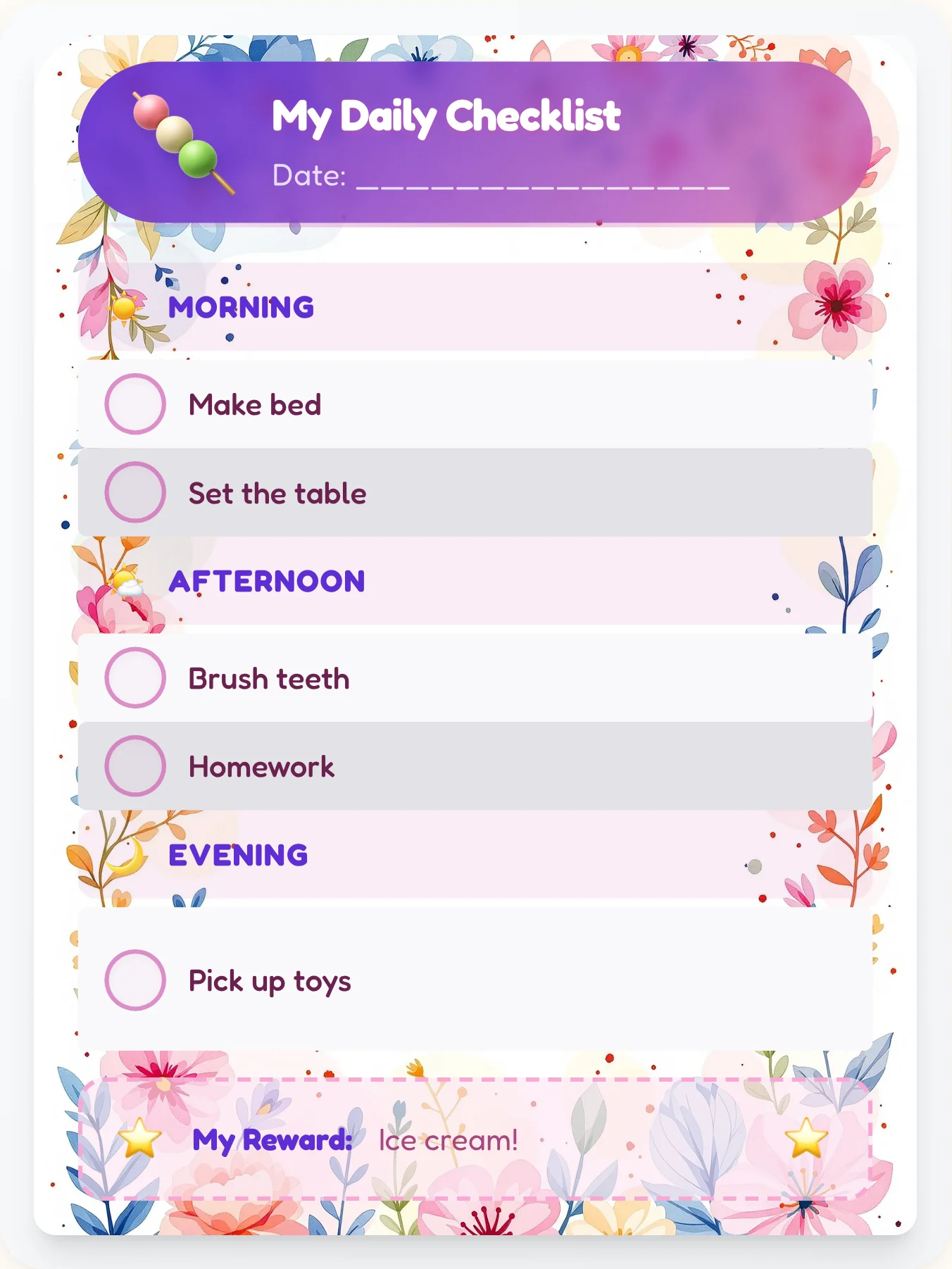 Royal Kawaii To-Do Chart - printable kawaii chore chart