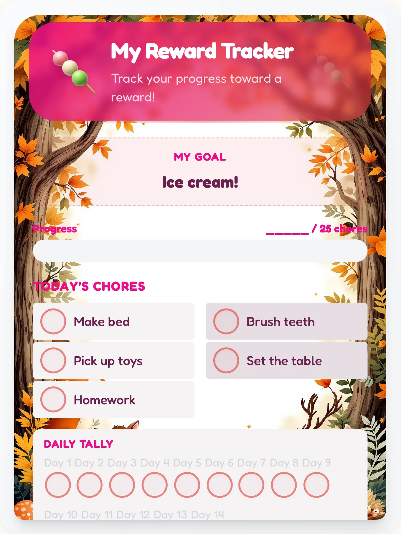 Calm Kawaii Prize Chart - printable kawaii chore chart