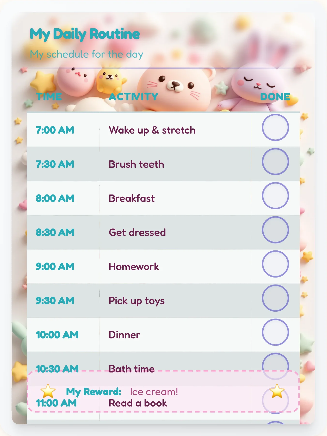Harmony Kawaii Daily Routine - printable kawaii chore chart