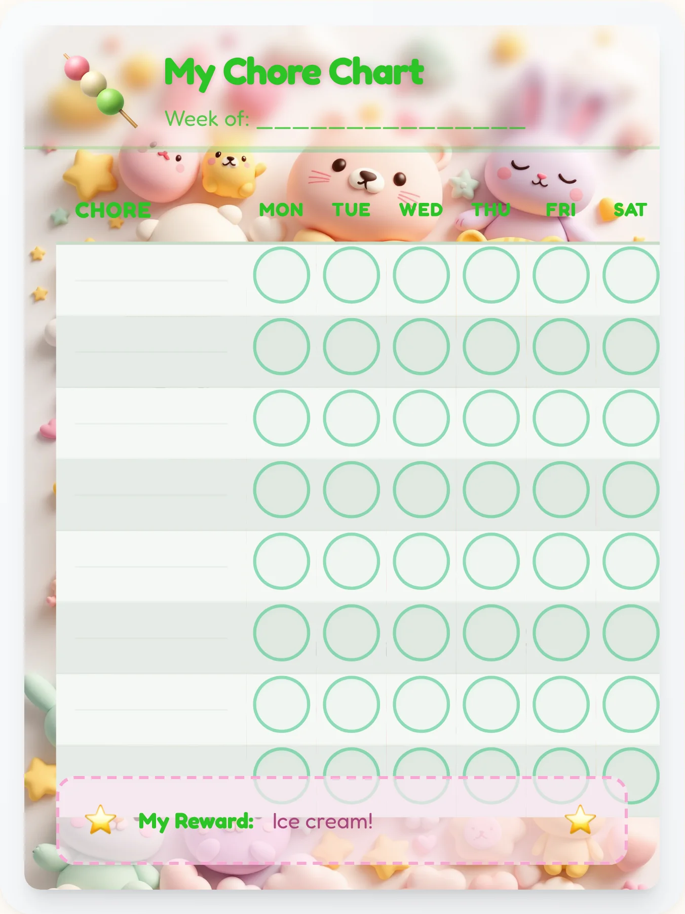 Tender Kawaii Free Form - printable kawaii chore chart