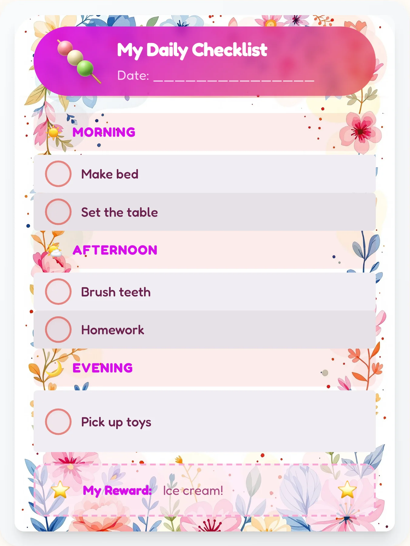 Vibrant Kawaii To-Do Chart - printable kawaii chore chart