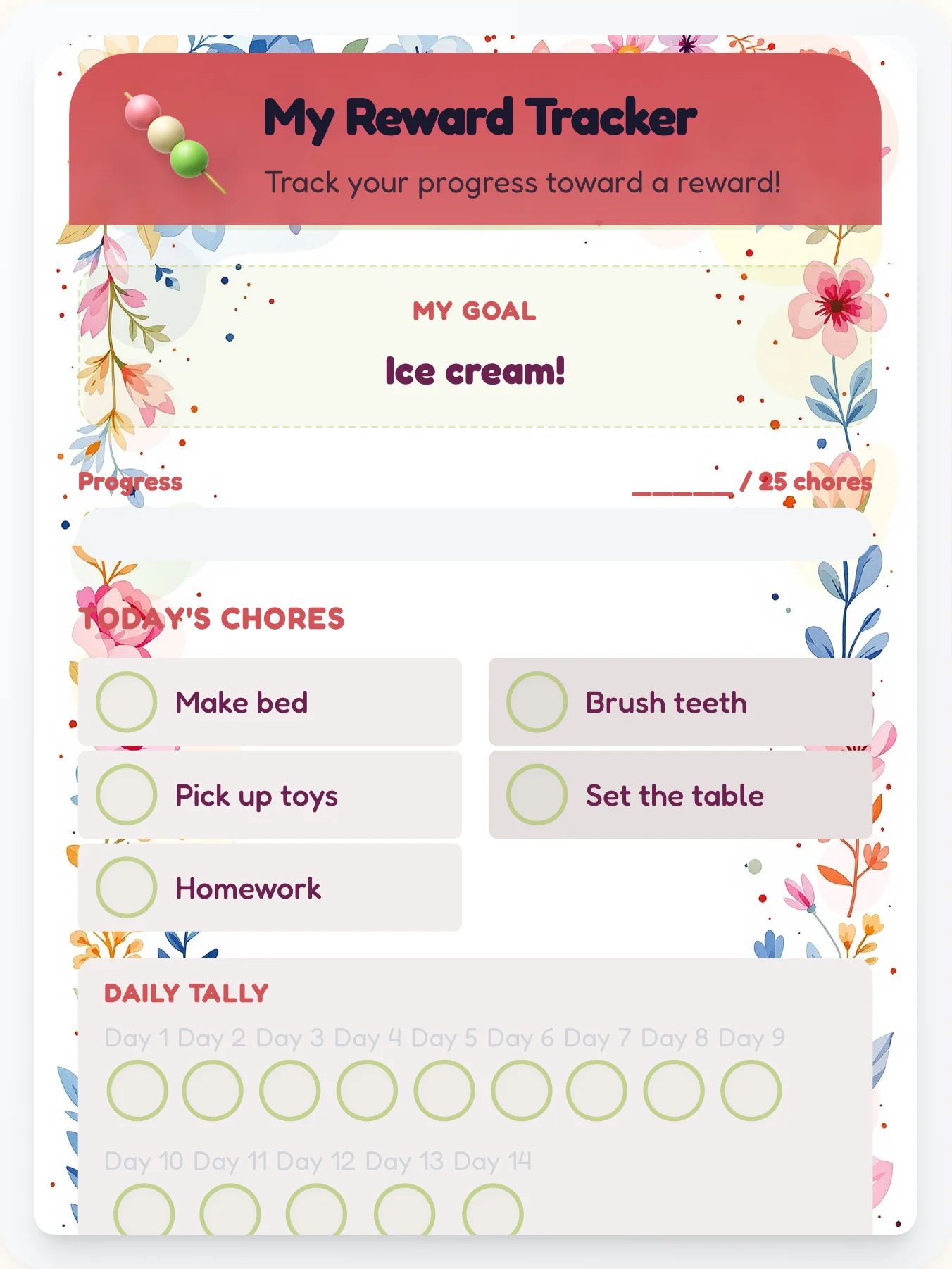 Glossy Kawaii Prize Chart - printable kawaii chore chart