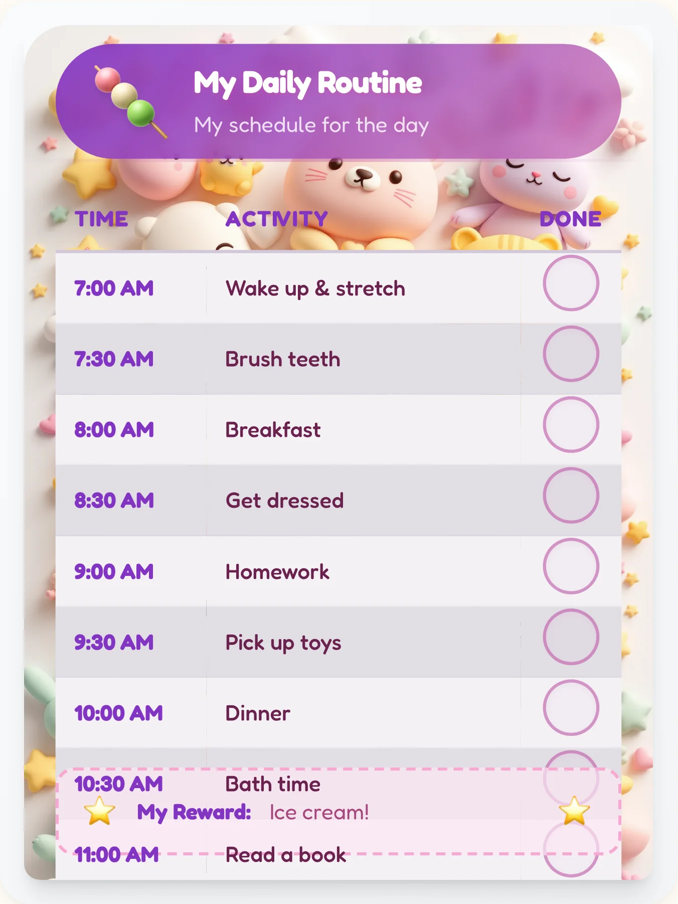 Tranquil Kawaii Schedule Chart - printable kawaii chore chart