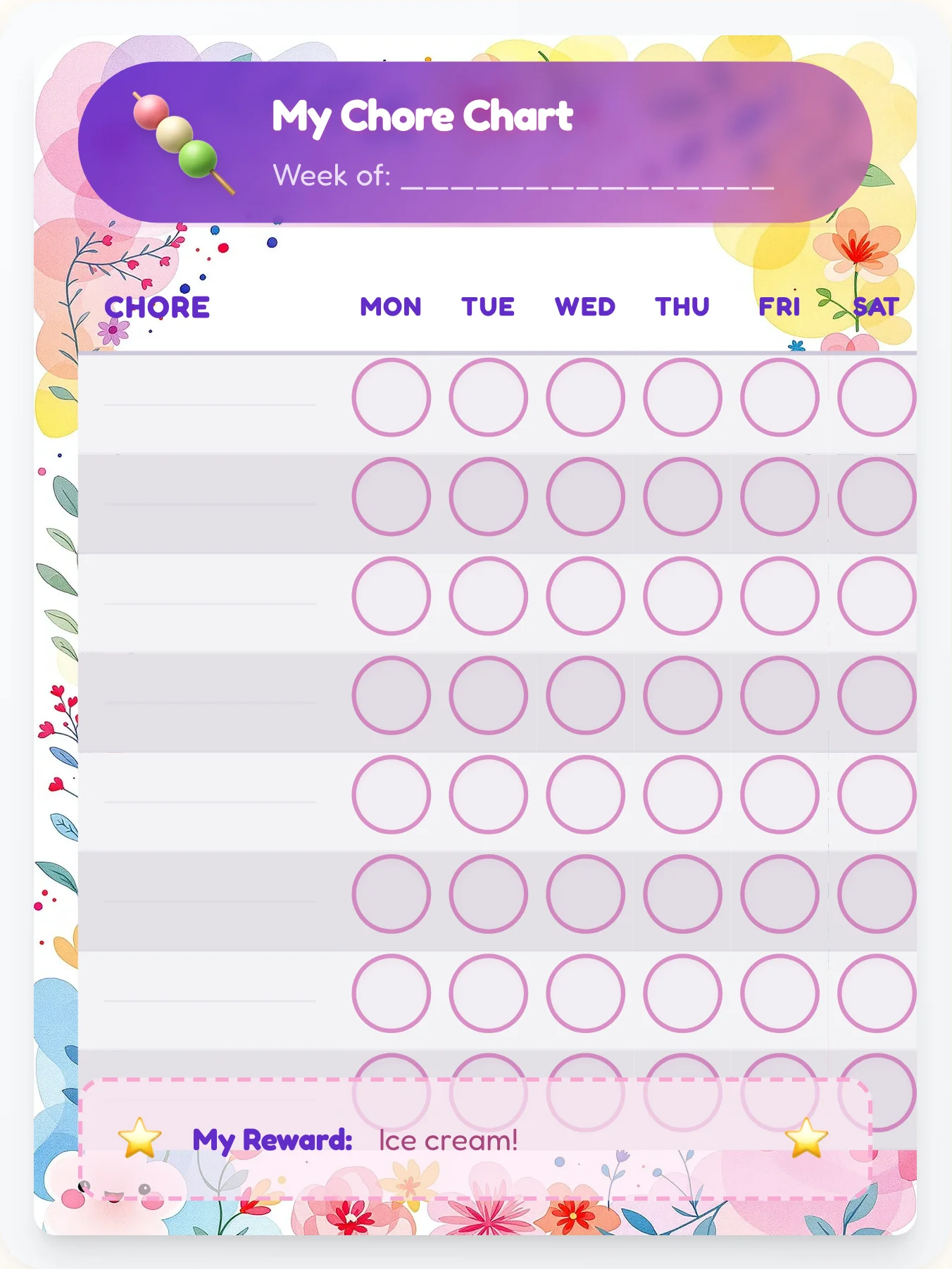 Royal Kawaii Open Template - printable kawaii chore chart