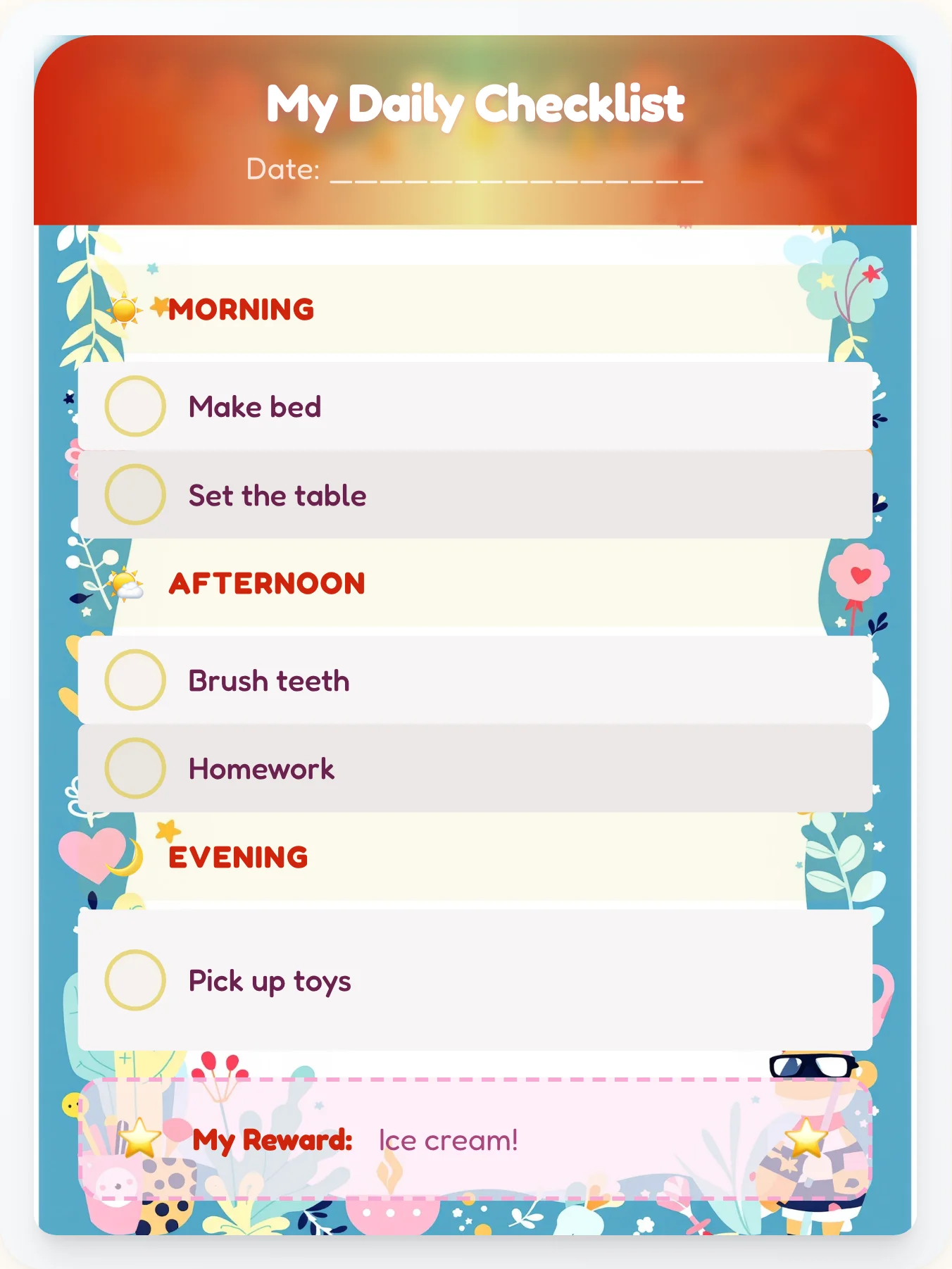 Bright Kawaii Daily Planner - printable kawaii chore chart