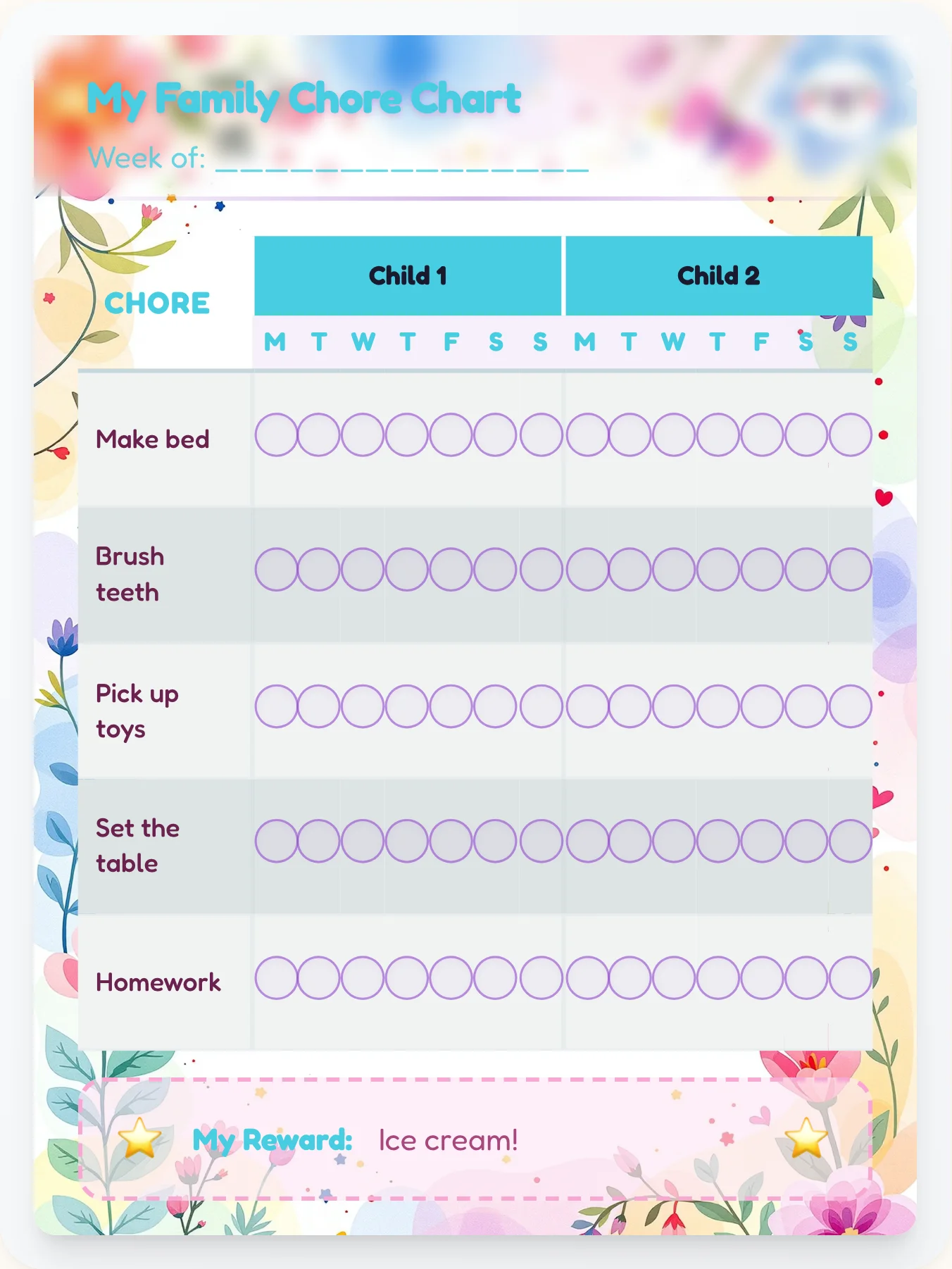 Harmony Kawaii Group Planner - printable kawaii chore chart