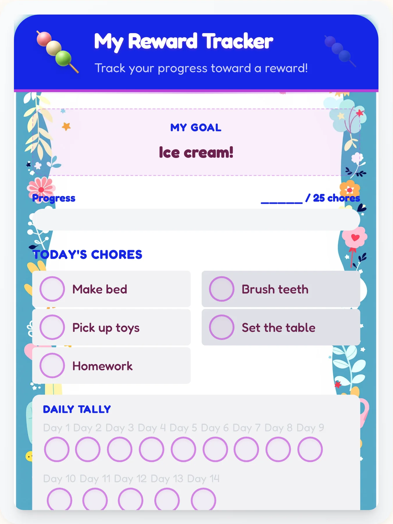 Natural Kawaii Goal Chart - printable kawaii chore chart