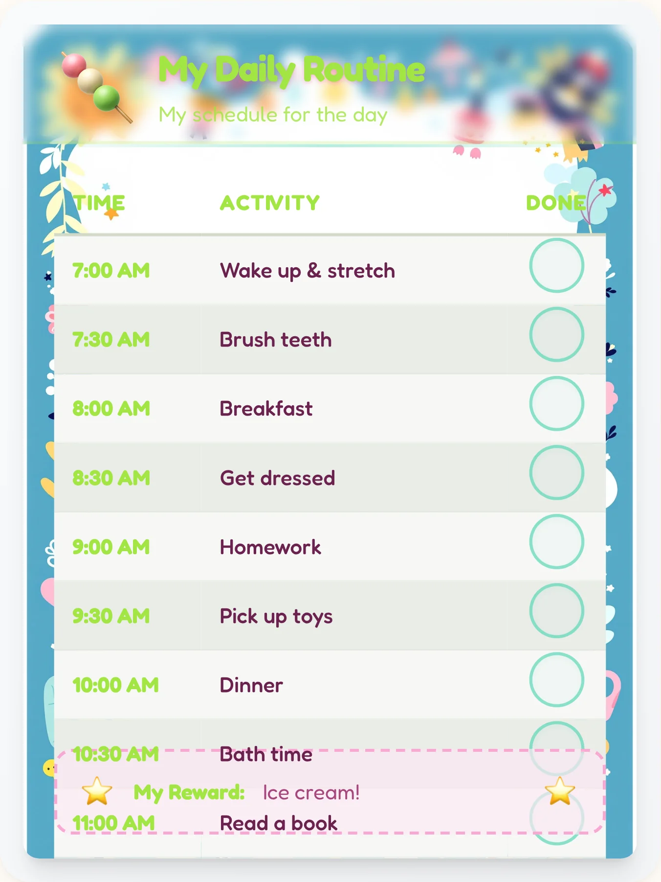 Playful Kawaii Daily Routine - printable kawaii chore chart