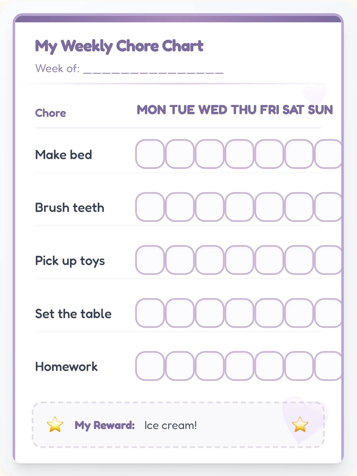 Lavender Soft Chore Chart - printable lavender chore chart