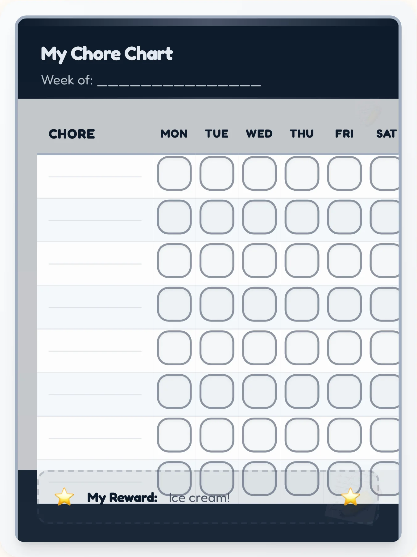 Midnight Professional Blank Chart - printable professional chore chart